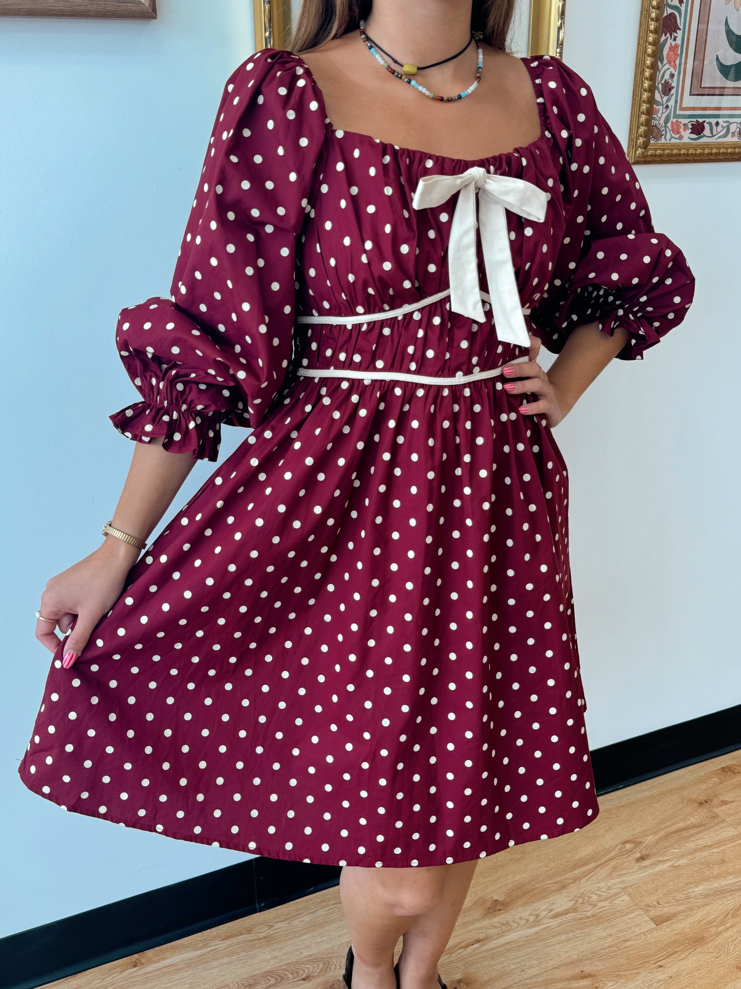 Maroon Polka-Dot Dress