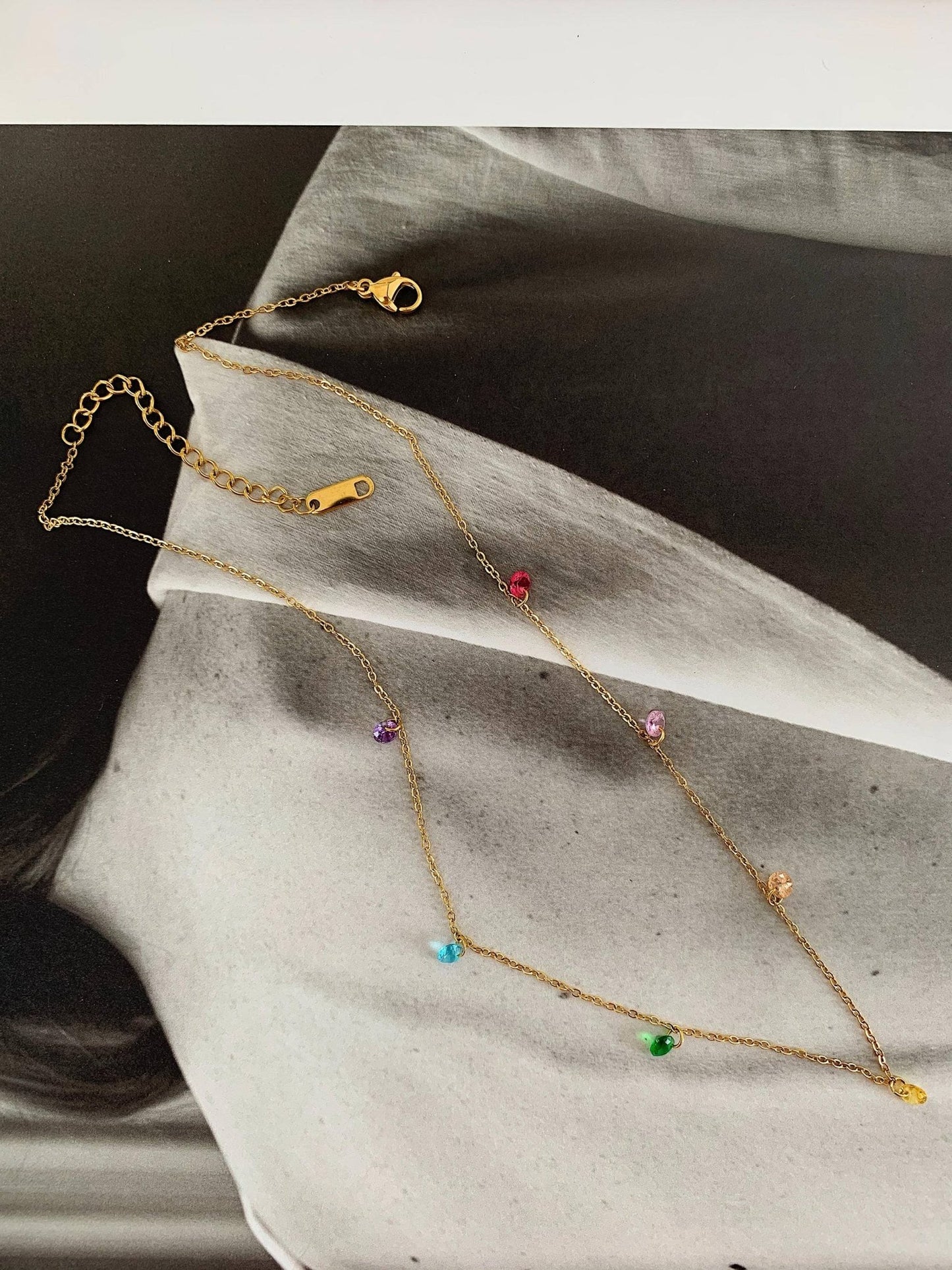 18K Gold Multi-Colored Gem Necklace