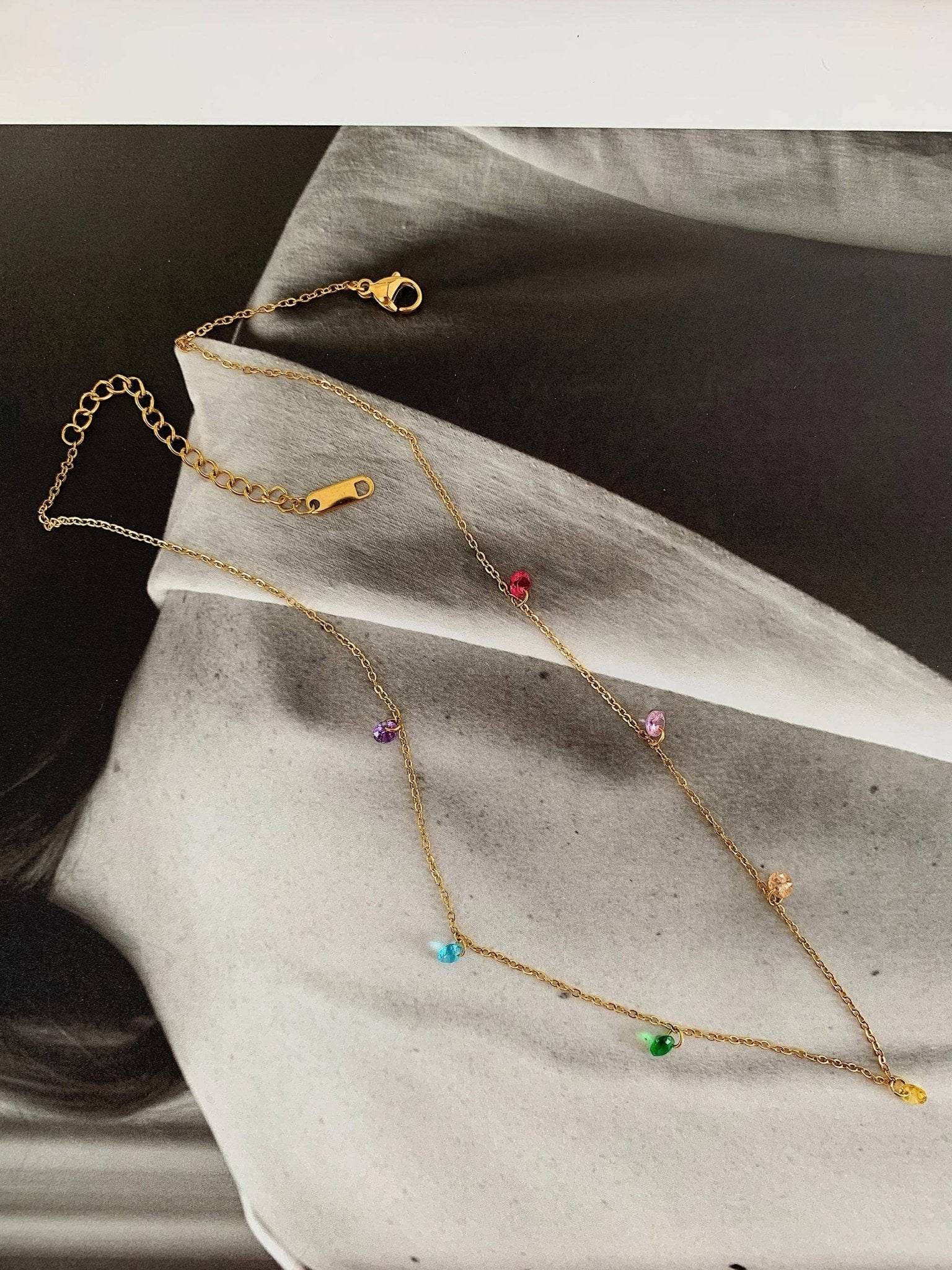 18K Gold Multi-Colored Gem Necklace