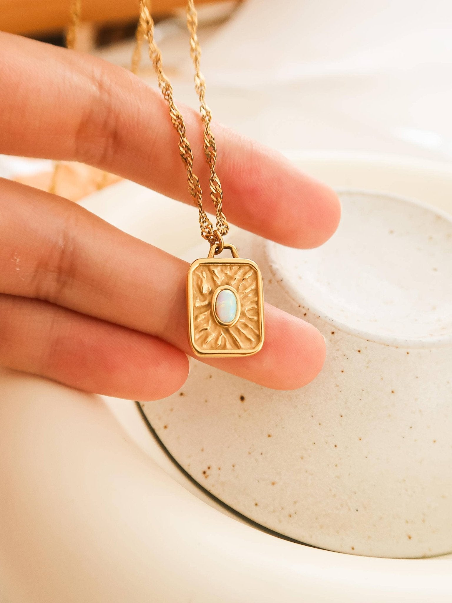 18K Rectangle Opal Necklace