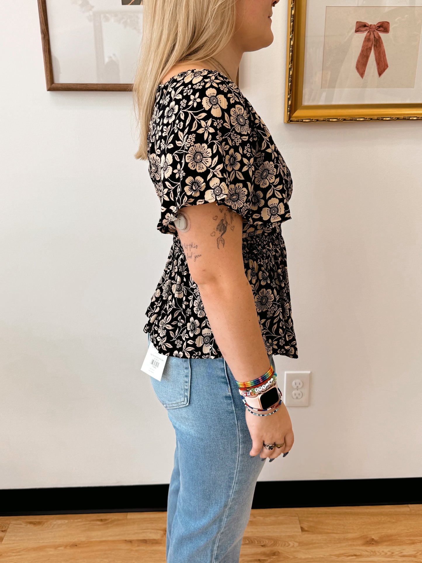 V-Neck Smocked Bodice Top Shirts & Tops