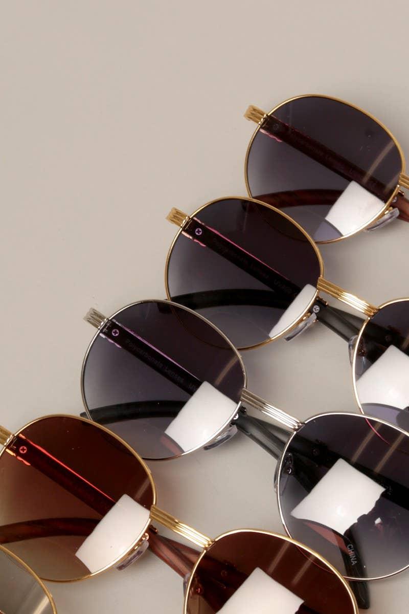 Faux Wood Frame Round Sunglasses