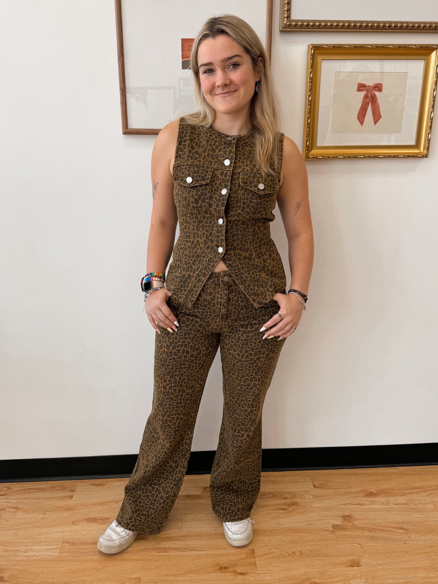Cheetah Print Flare Pants Pants