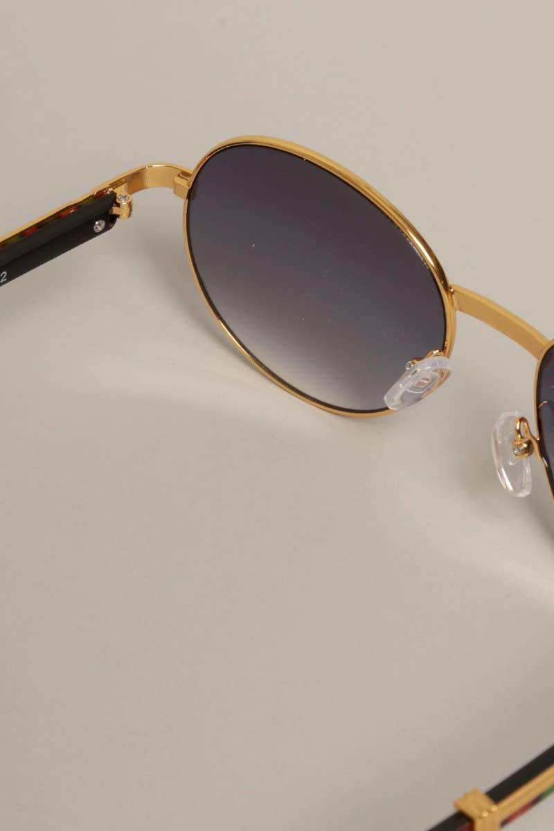 Faux Wood Frame Round Sunglasses