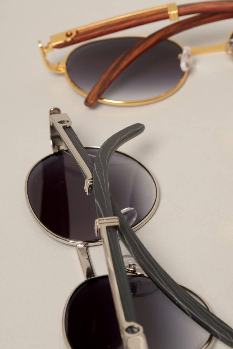Faux Wood Frame Round Sunglasses