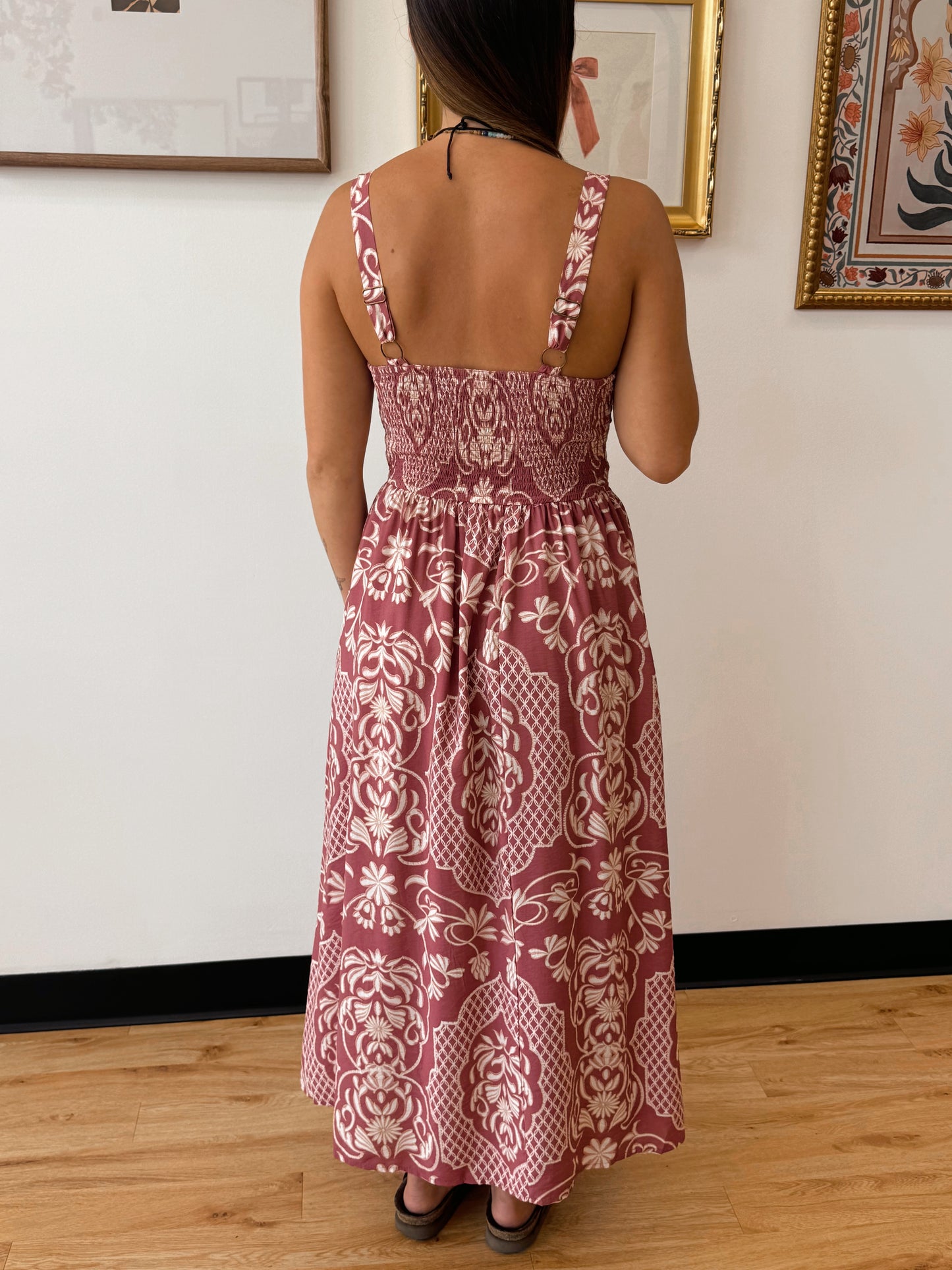 Floral Damask Bow Strap Midi Dress Dress