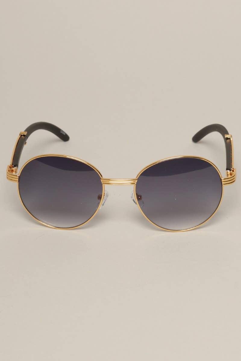 Faux Wood Frame Round Sunglasses