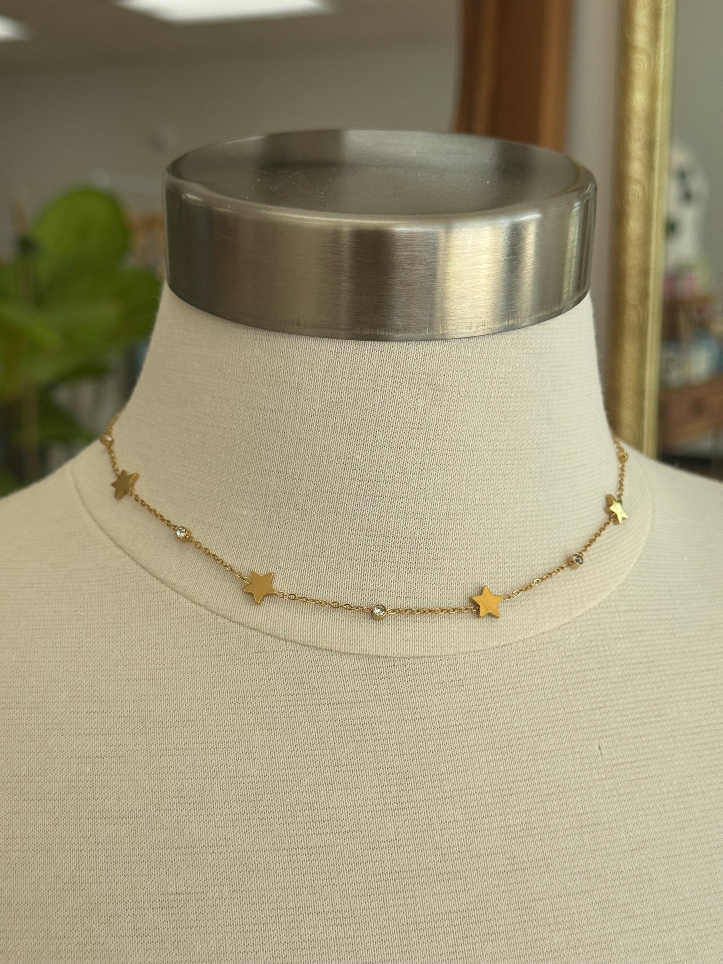 Tarnish-Free Star & Rhinestone Necklace Necklaces