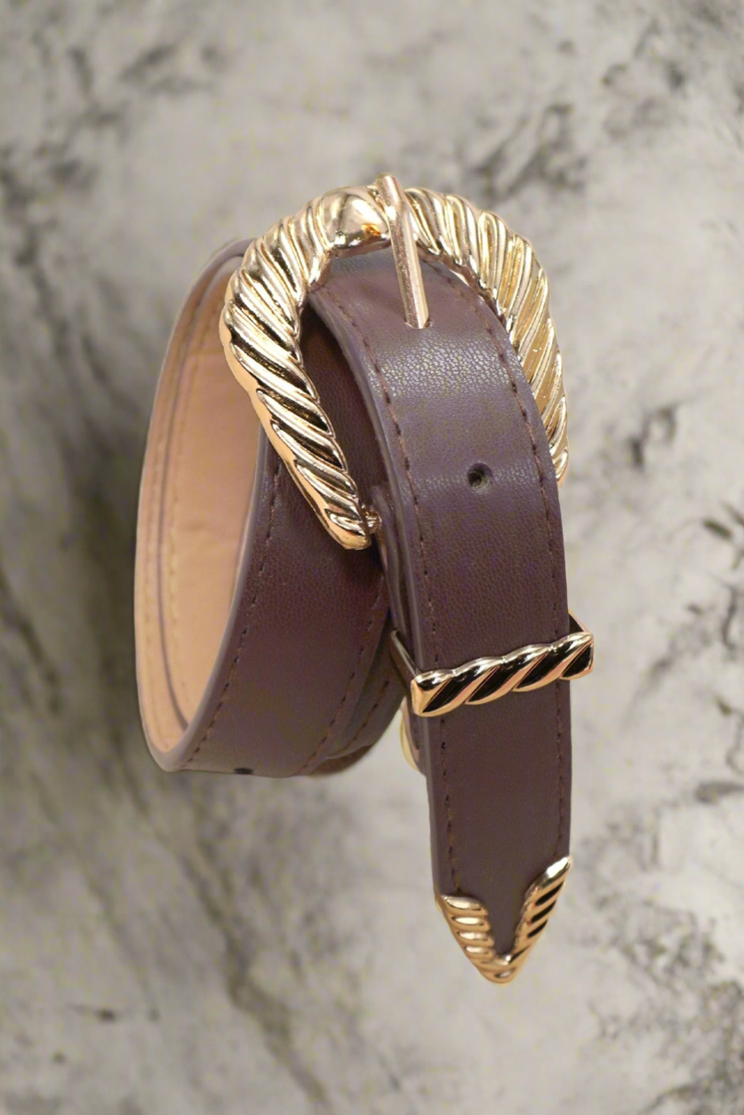 Classic Western Carved Buckle Faux Leather Belt Belt
