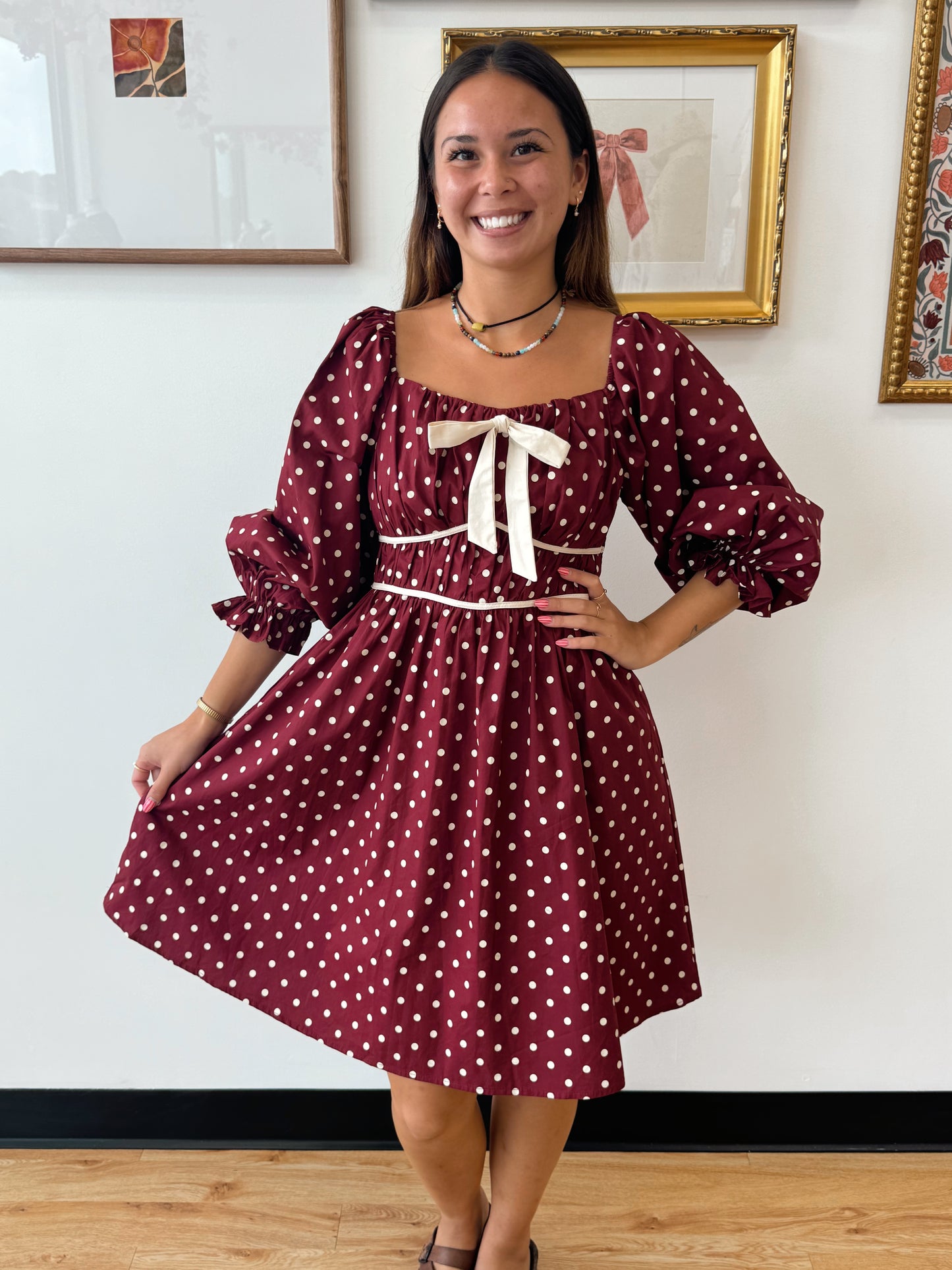 Maroon Polka-Dot Dress
