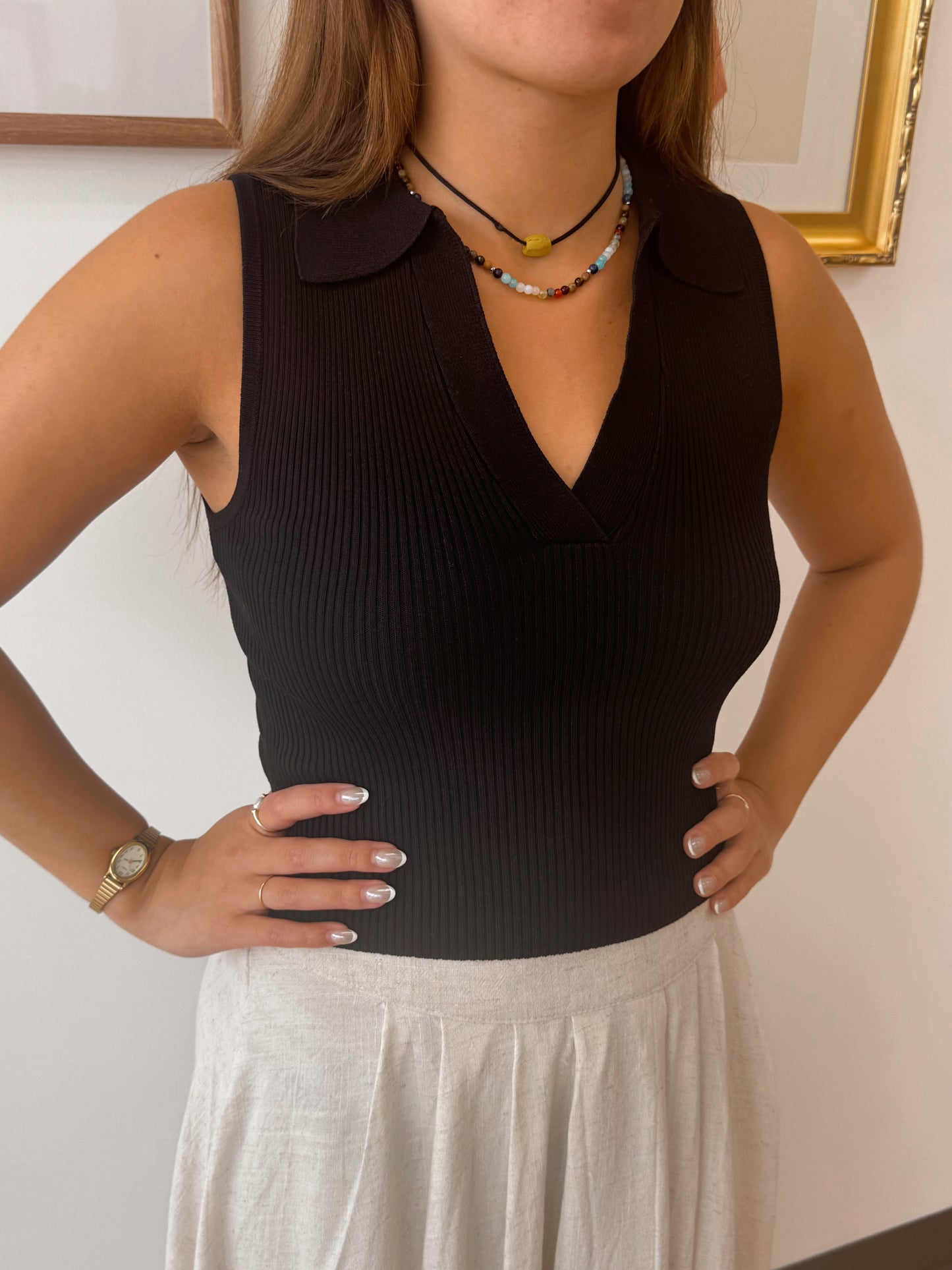 Ribbed Collared Crop Top Shirts & Tops