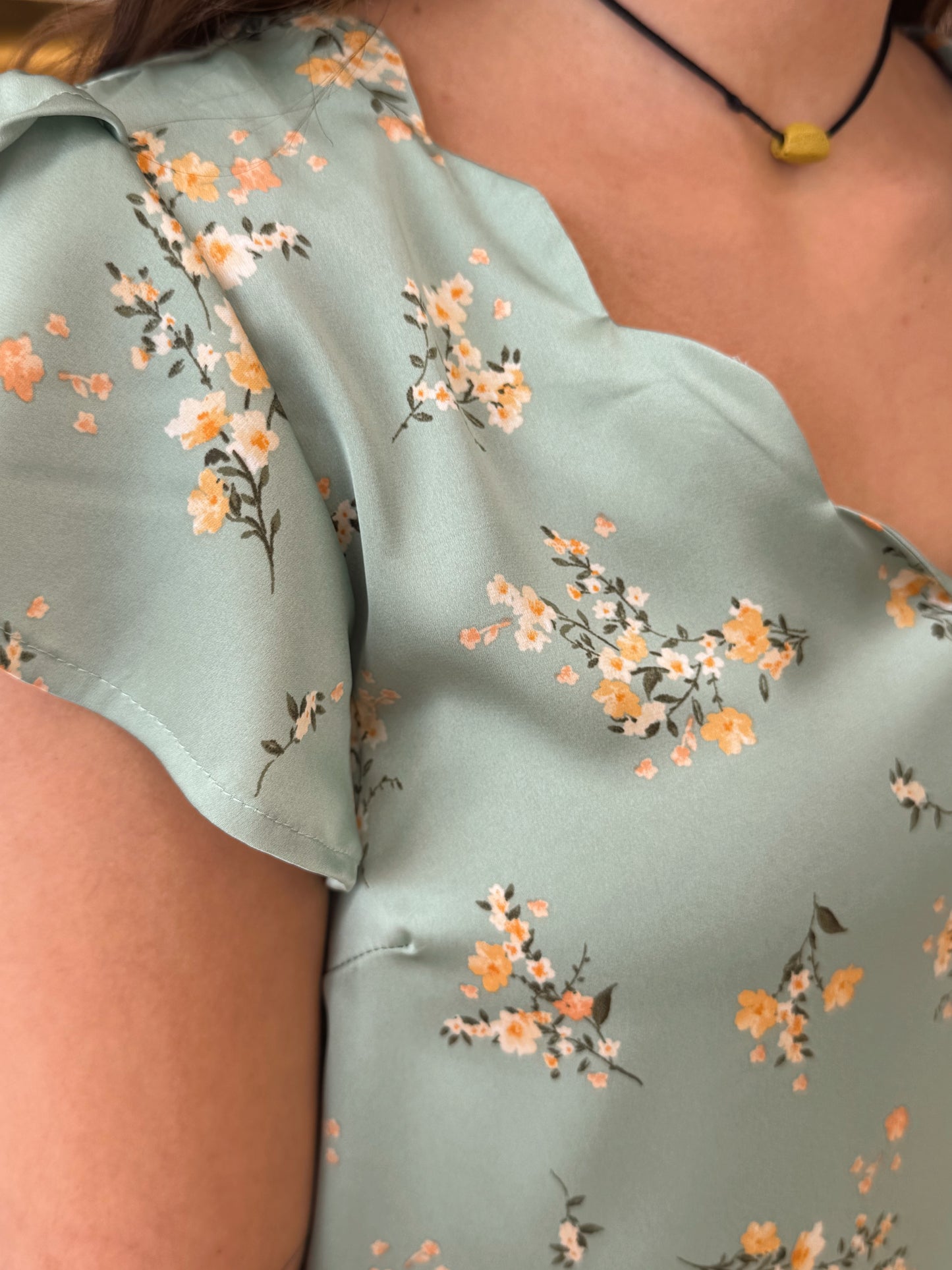 Floral Satin Scallop Neck Blouse Shirts & Tops