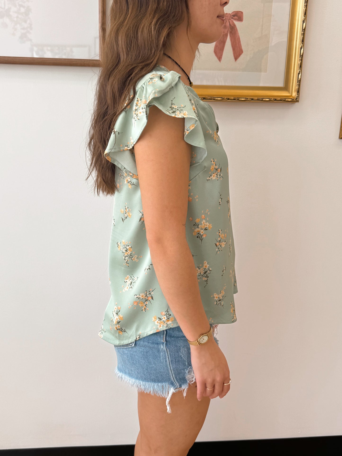 Floral Satin Scallop Neck Blouse Shirts & Tops