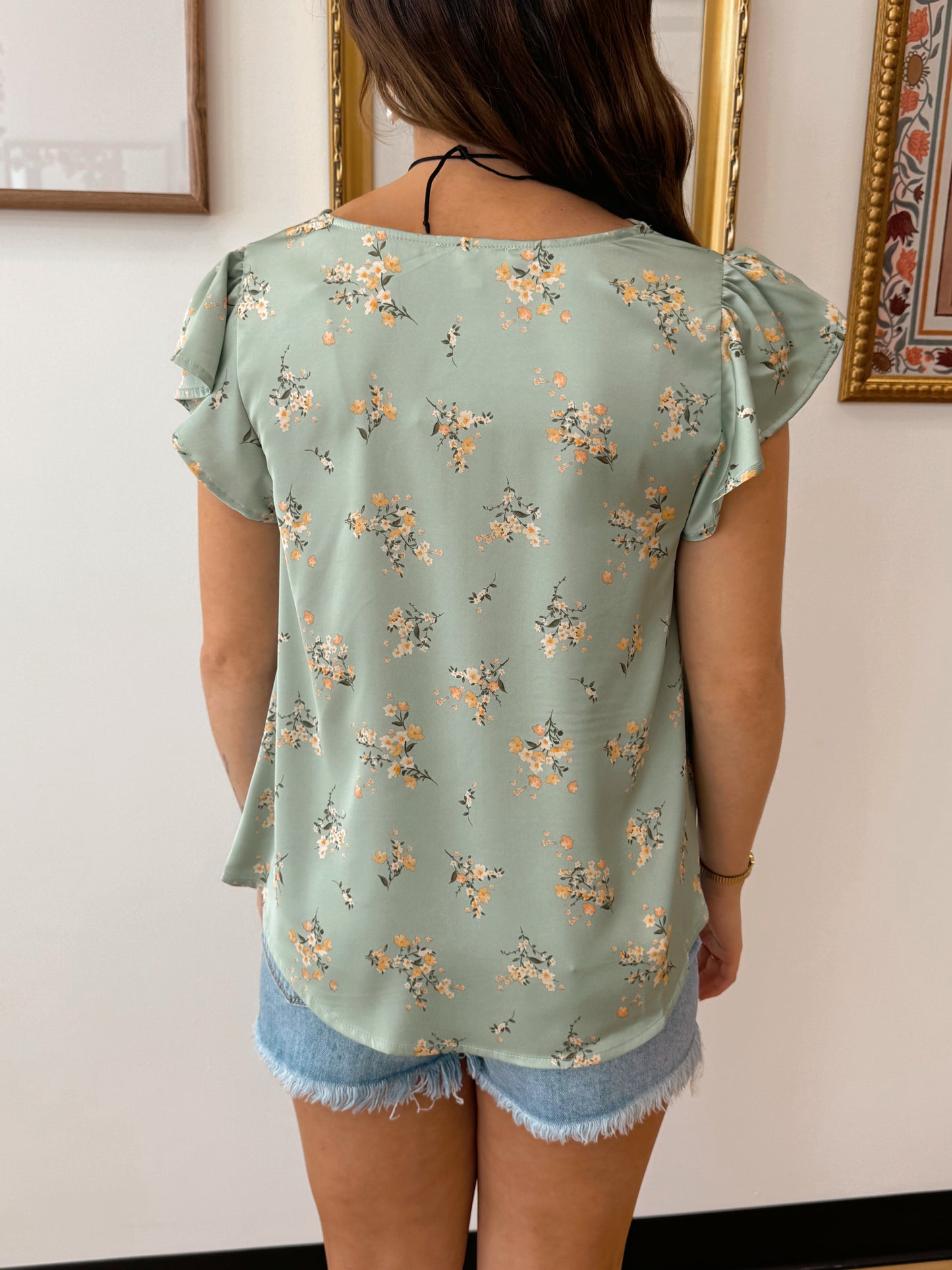 Floral Satin Scallop Neck Blouse Shirts & Tops
