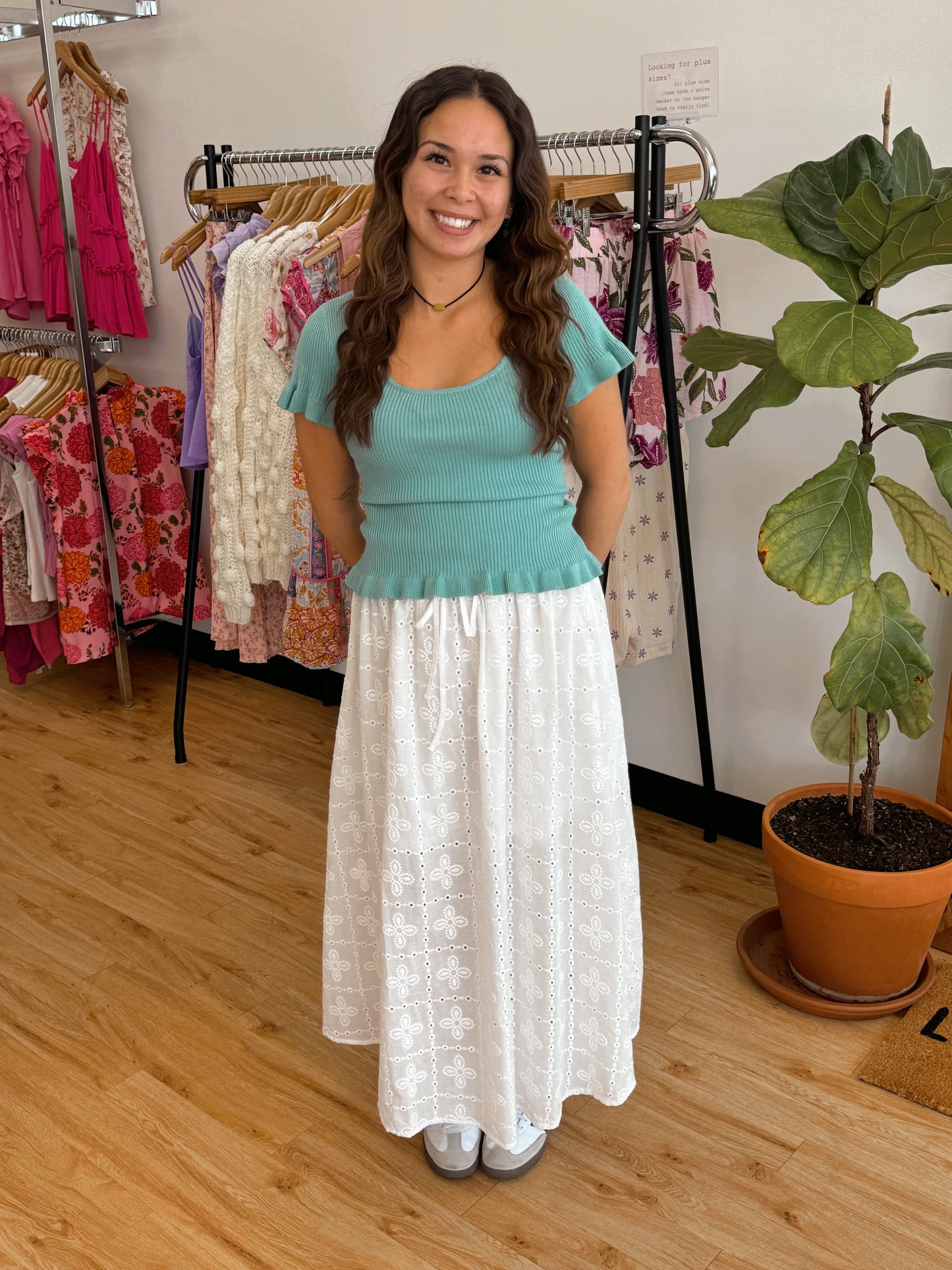 White Eyelet Midi Skirt Bottoms
