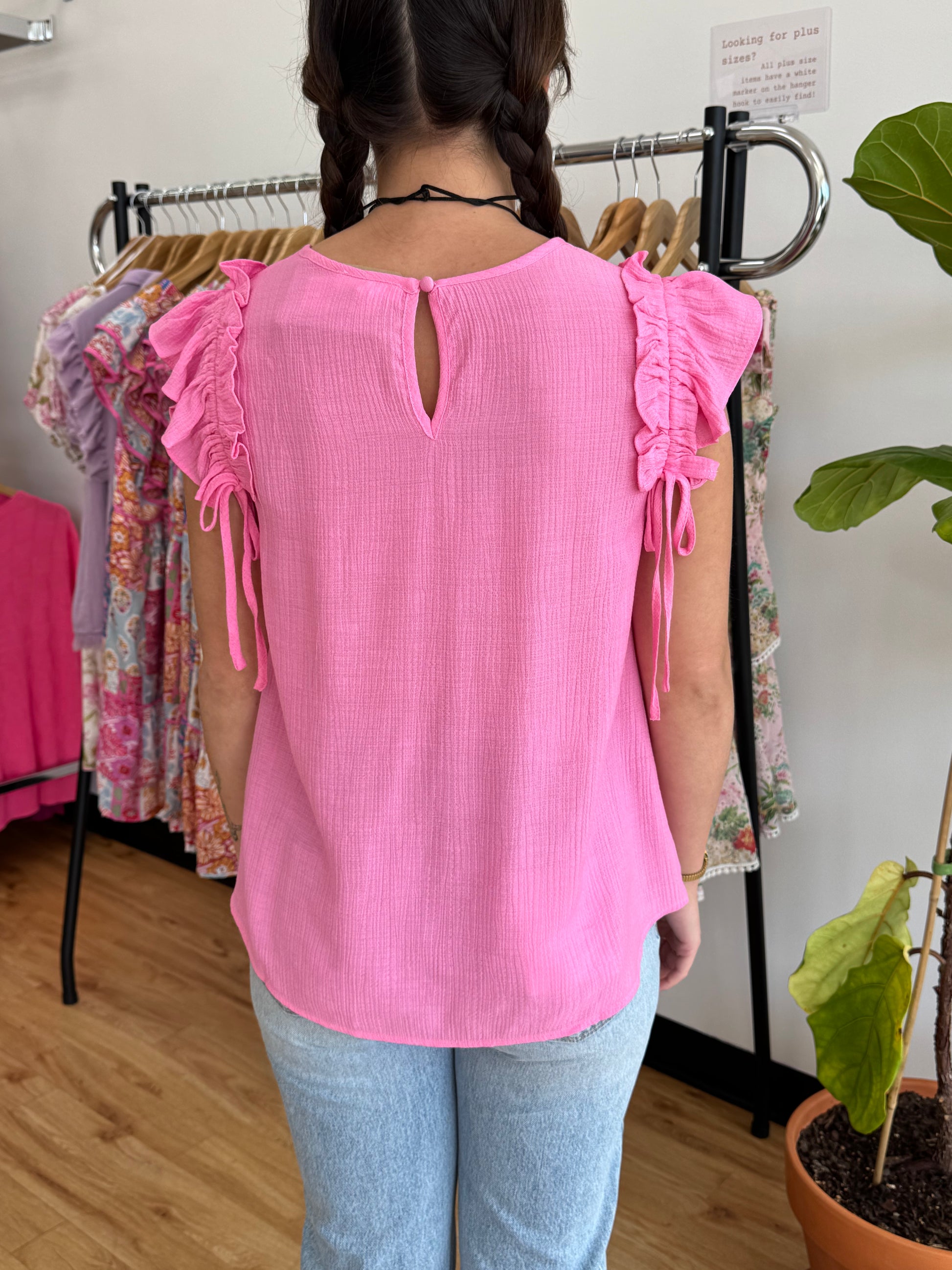 Ruffle Sleeve Drawstring Blouse Shirts & Tops
