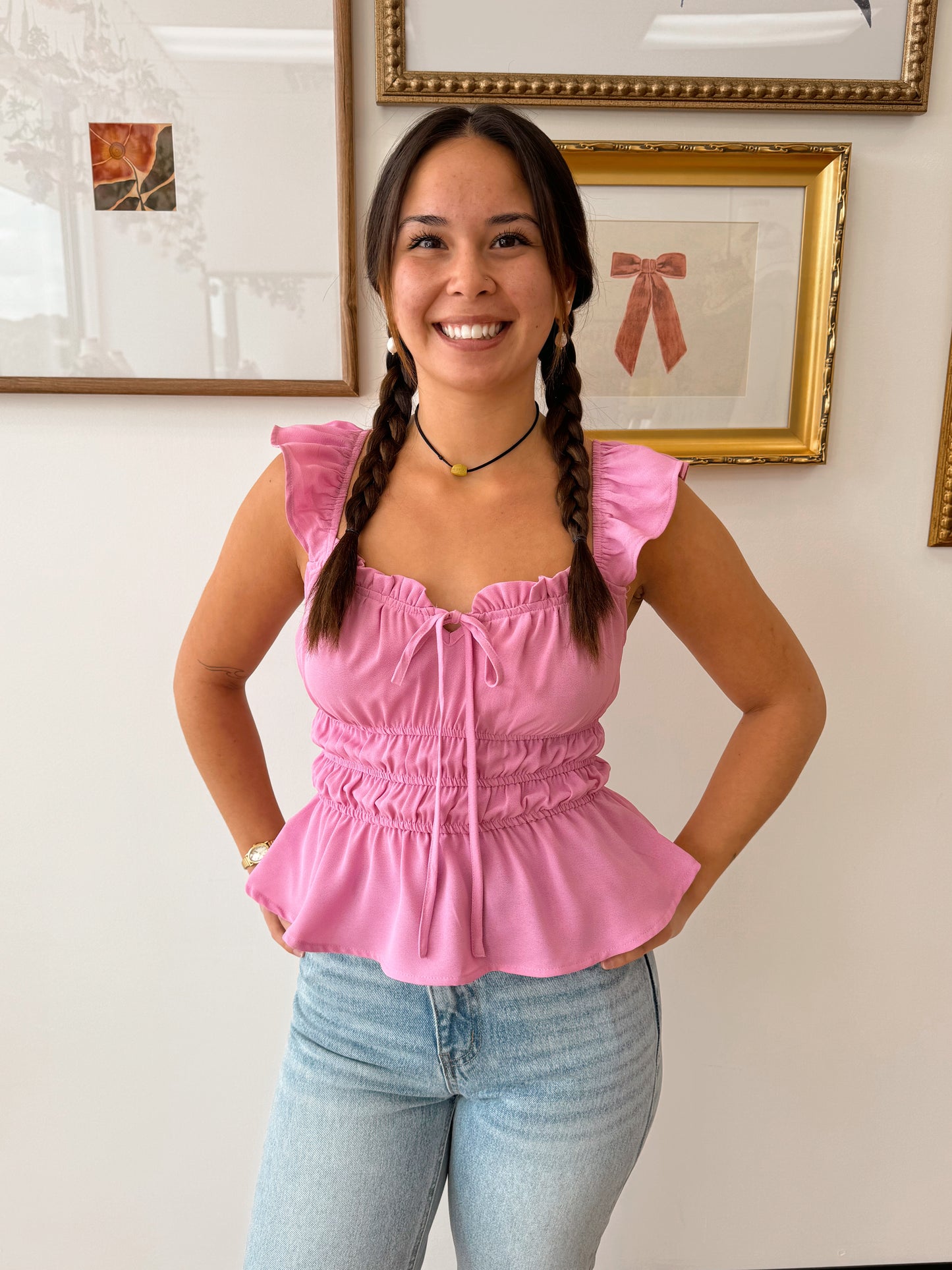 Bubblegum Shirred Waist Top Shirts & Tops