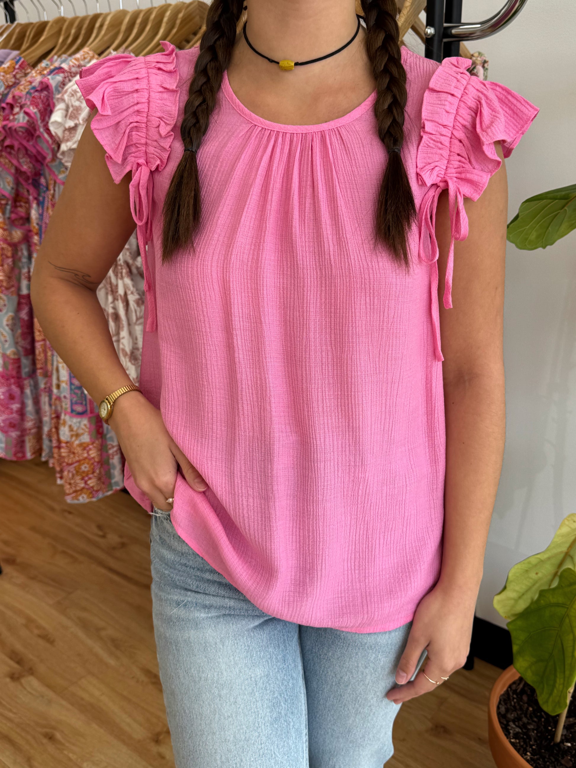 Ruffle Sleeve Drawstring Blouse Shirts & Tops