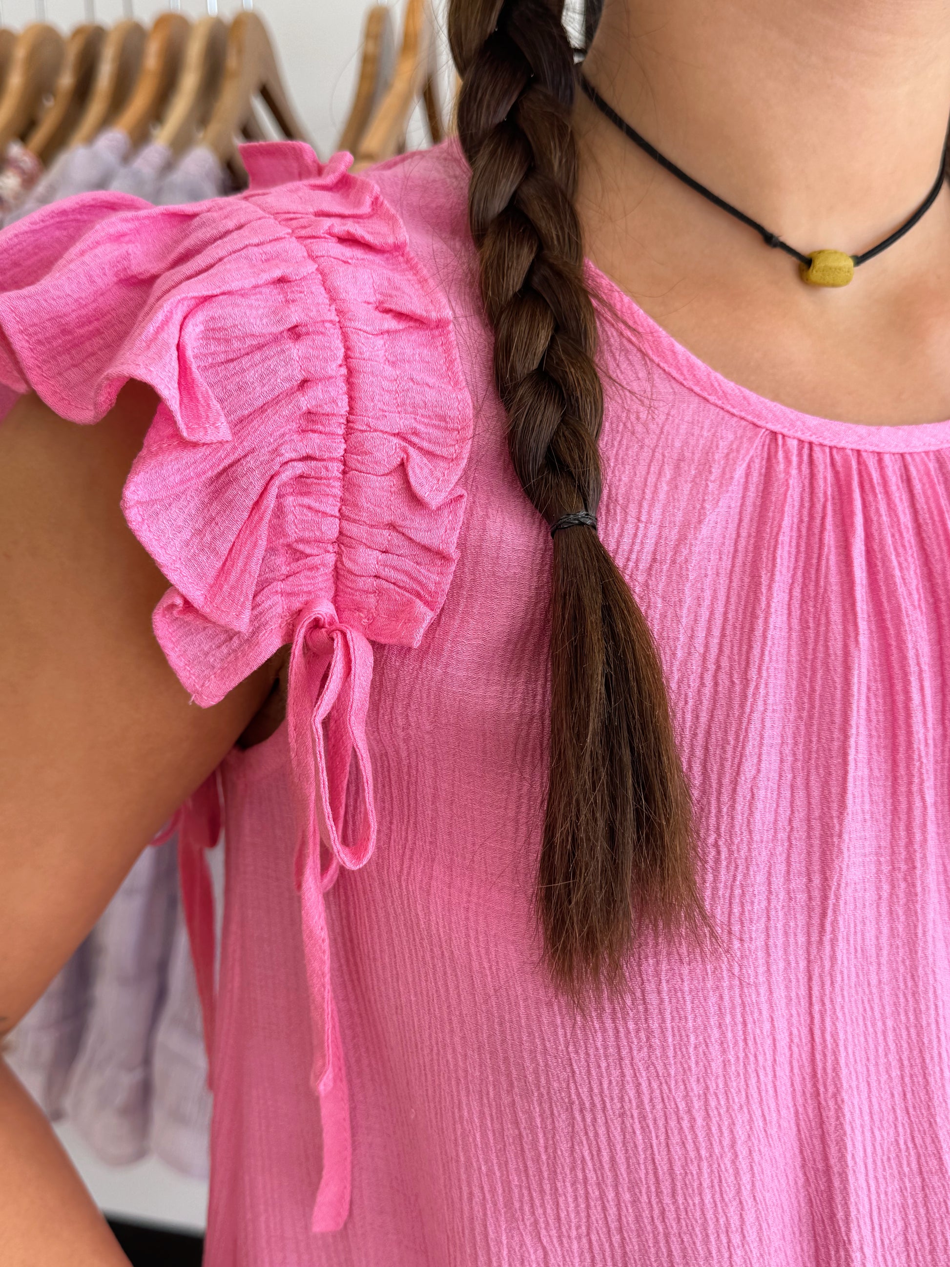 Ruffle Sleeve Drawstring Blouse Shirts & Tops