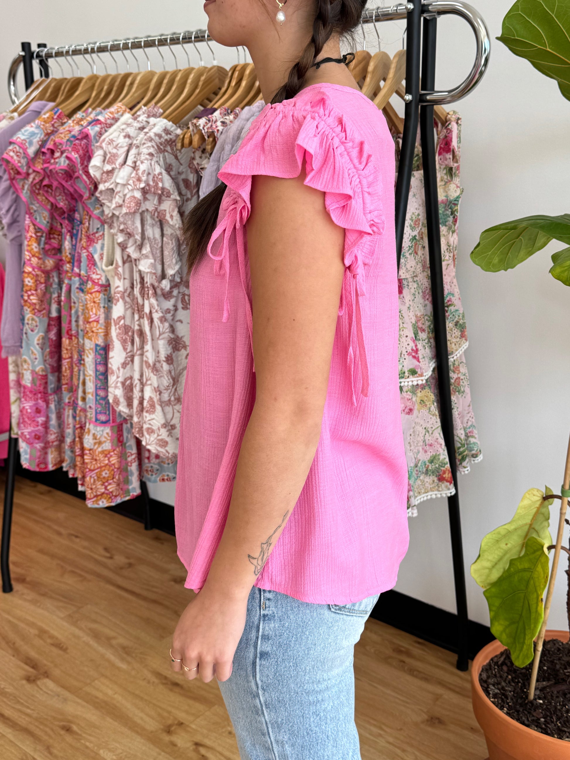 Ruffle Sleeve Drawstring Blouse Shirts & Tops