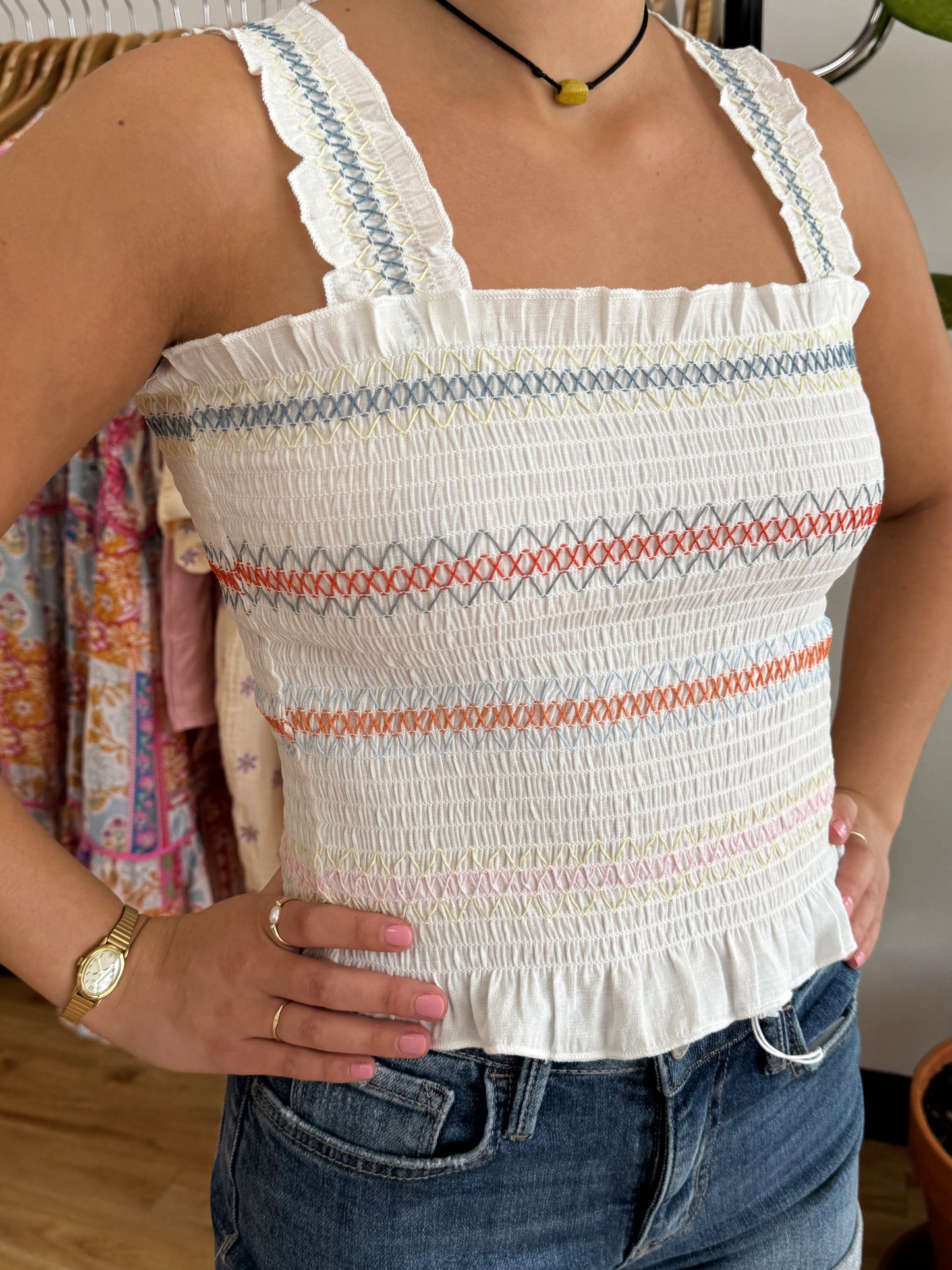 Rainbow Stitch Smocked Top Shirts & Tops