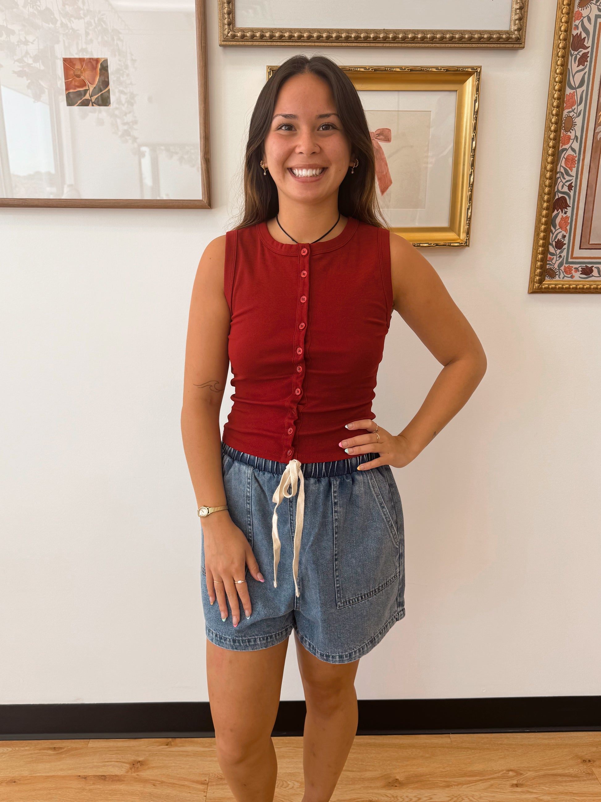 Cool & Cropped Button Tank Shirts & Tops