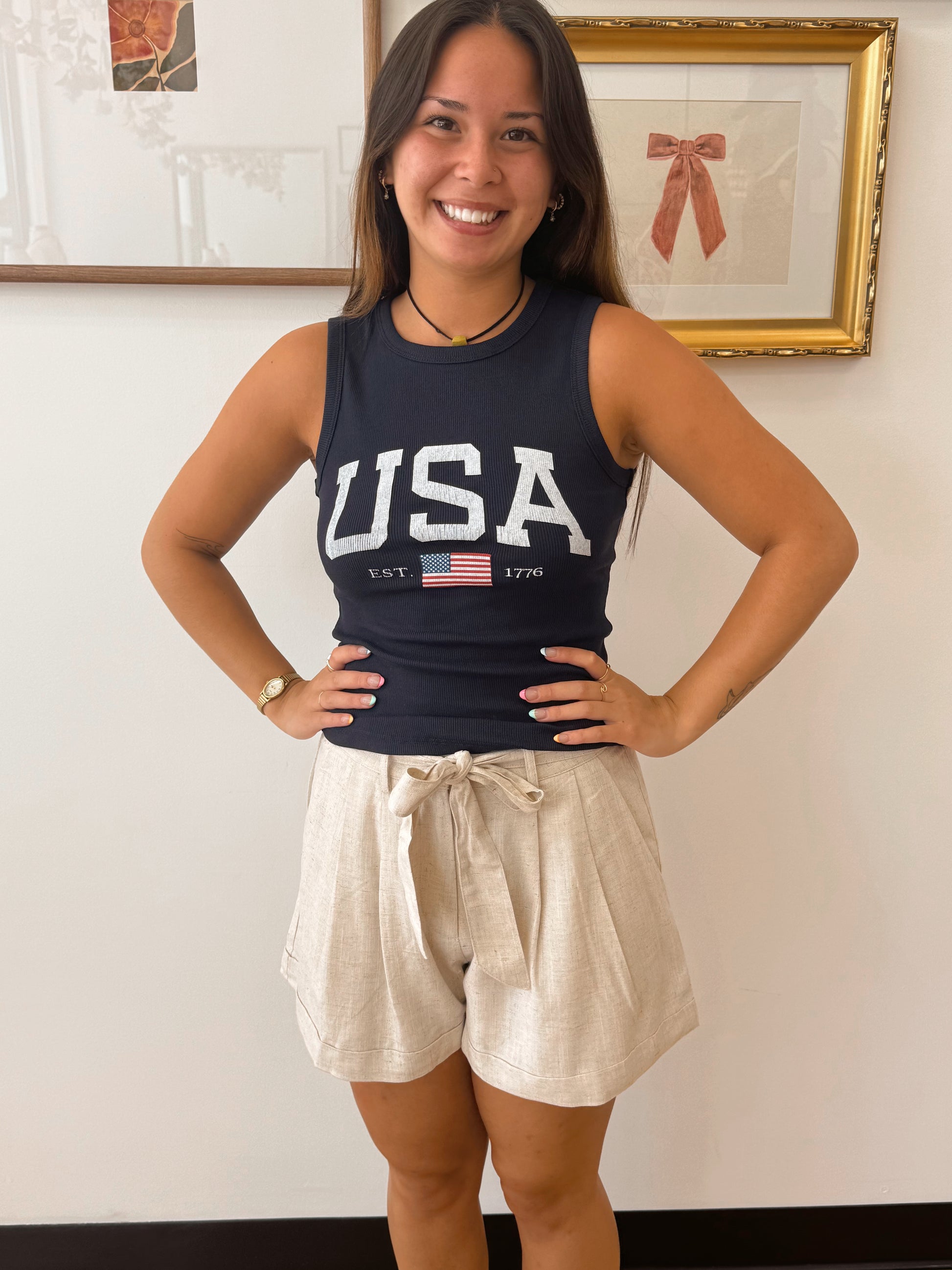 Linen Blend Belted Shorts Shorts