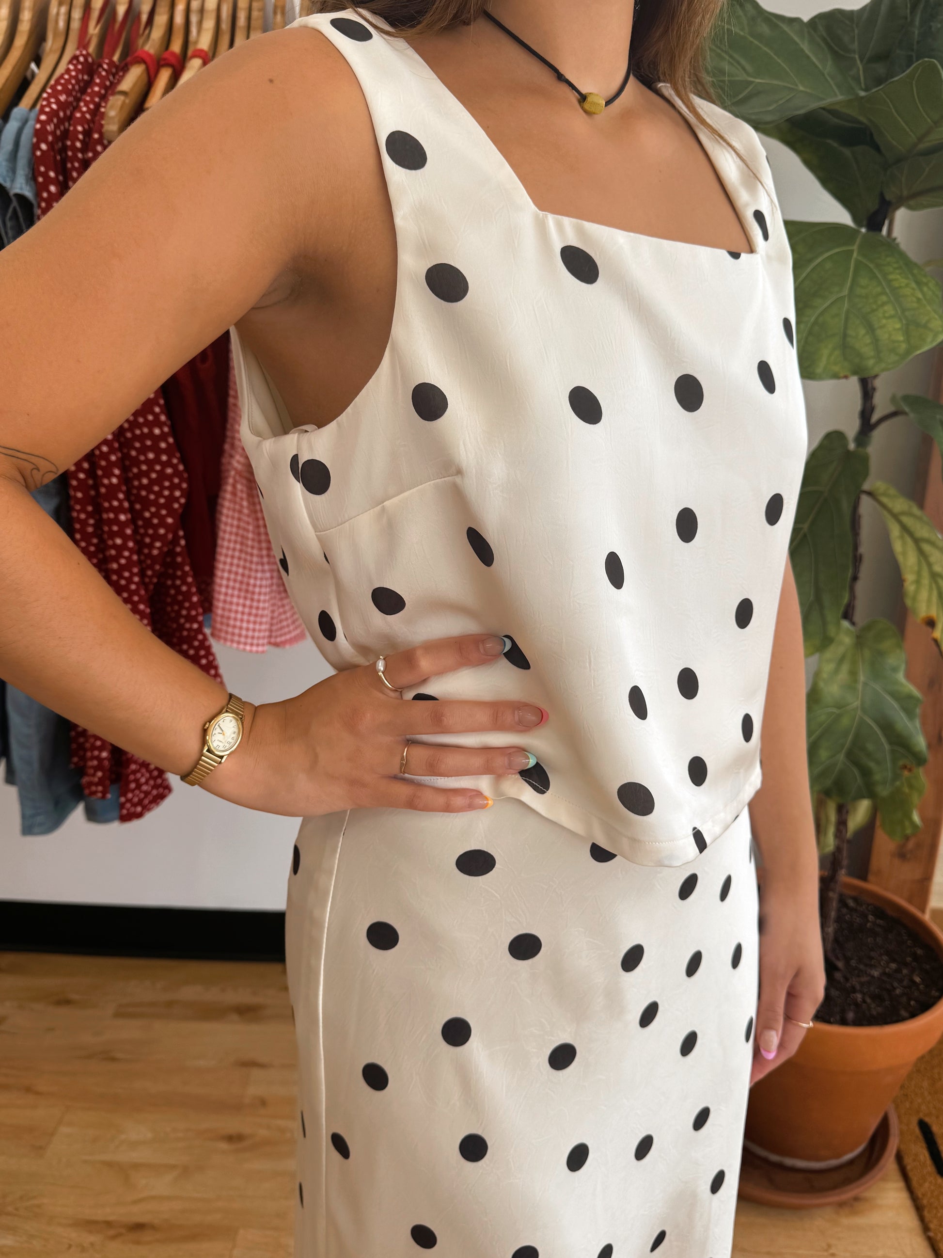 Satin Polka Dot Crop Top Shirts & Tops