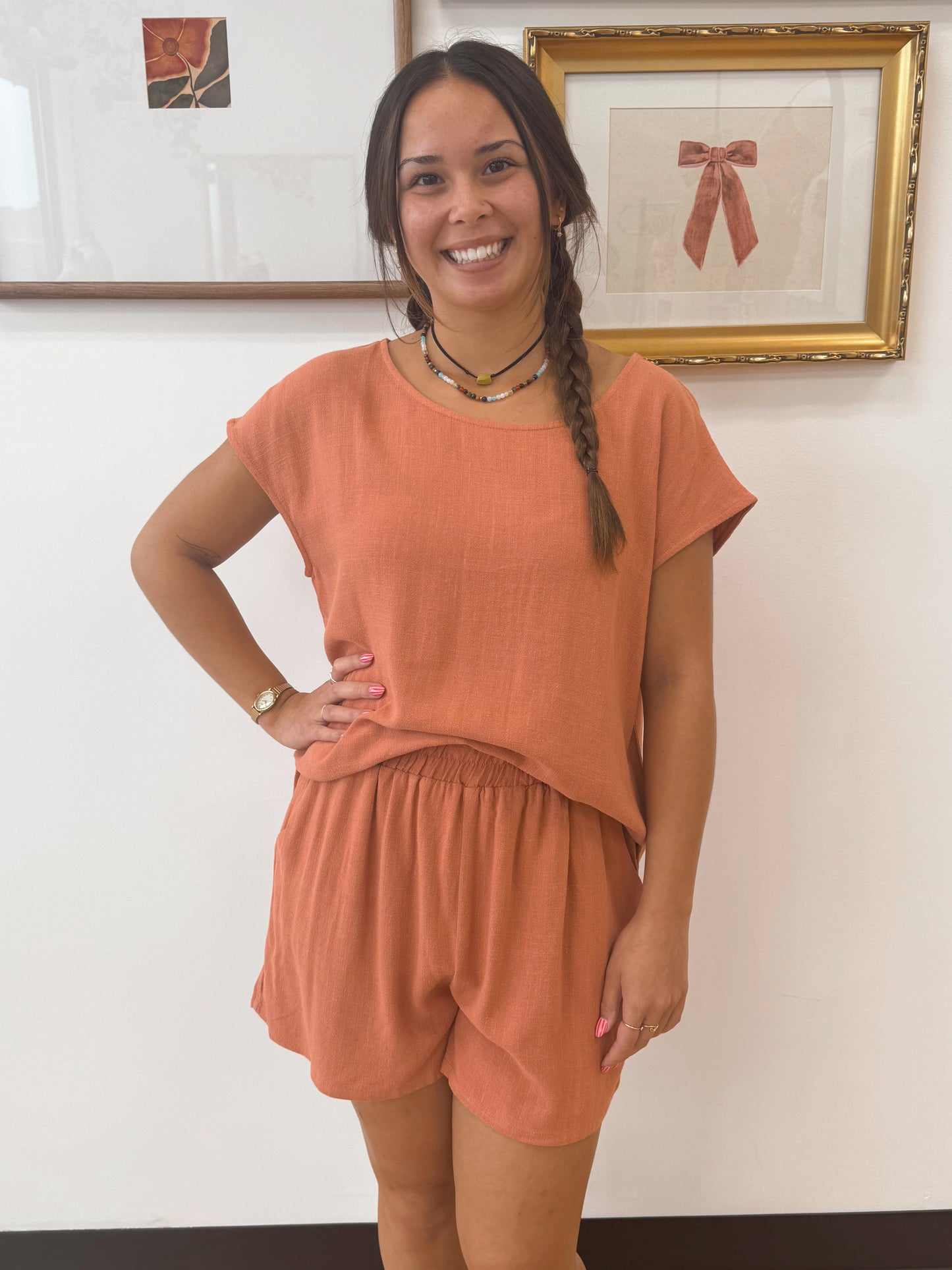 Terracotta Linen Boxy Top Shirts & Tops