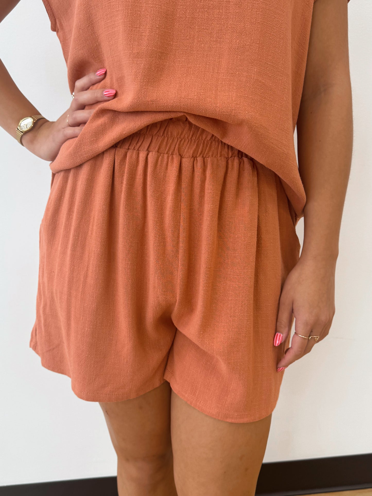 Elastic Waist Linen Shorts Shorts