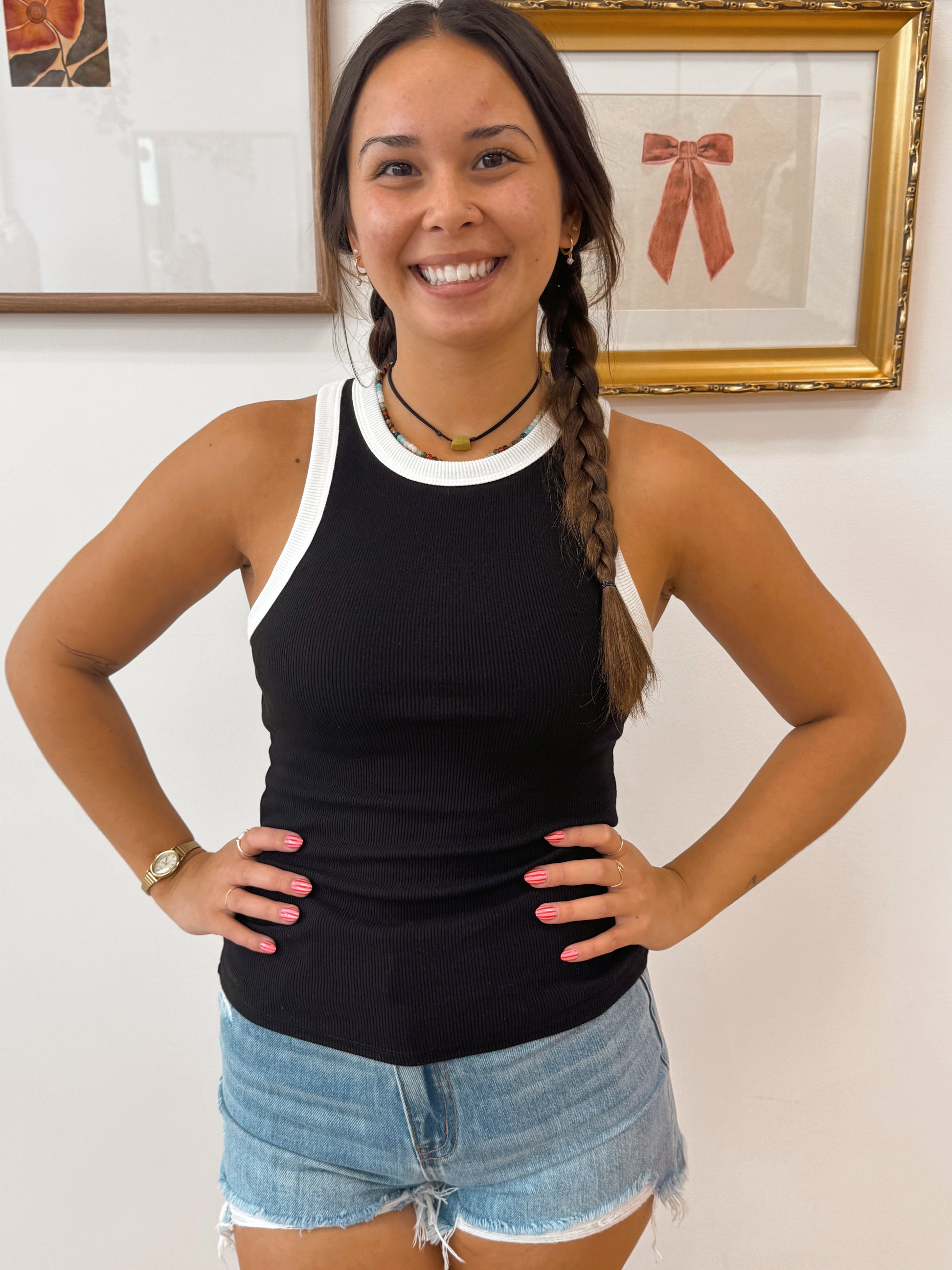 Contrast Trim Racer Tank Top Shirts & Tops