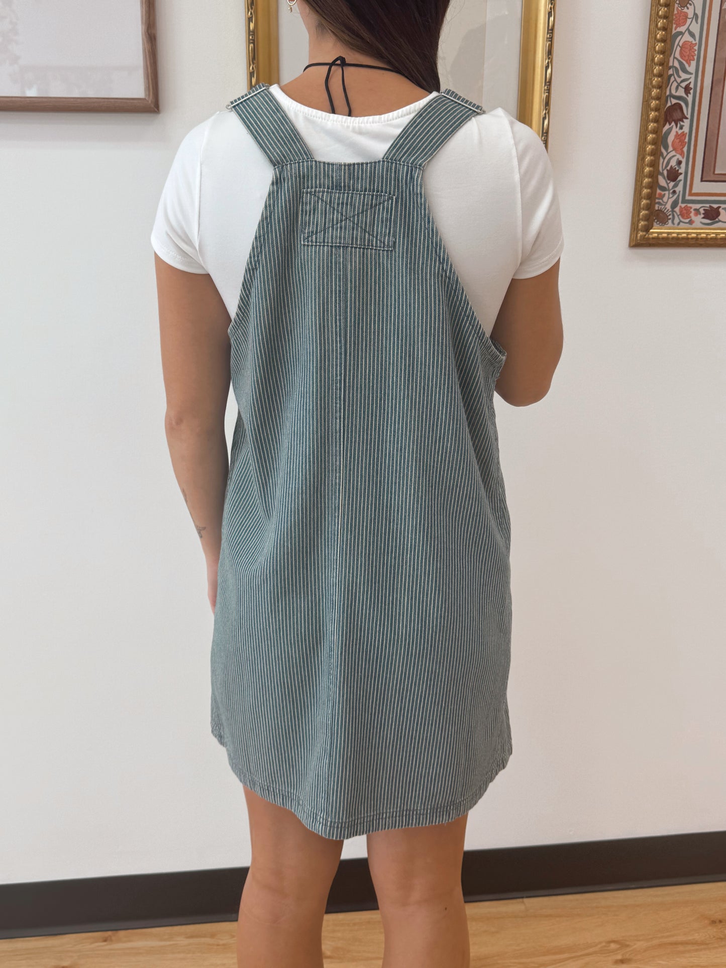 Striped Denim Overall Mini Dress Dress