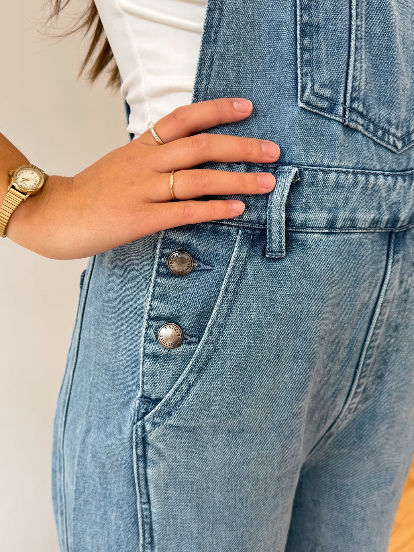 Vintage Wash Wide-Leg Denim Overalls Jumpsuit