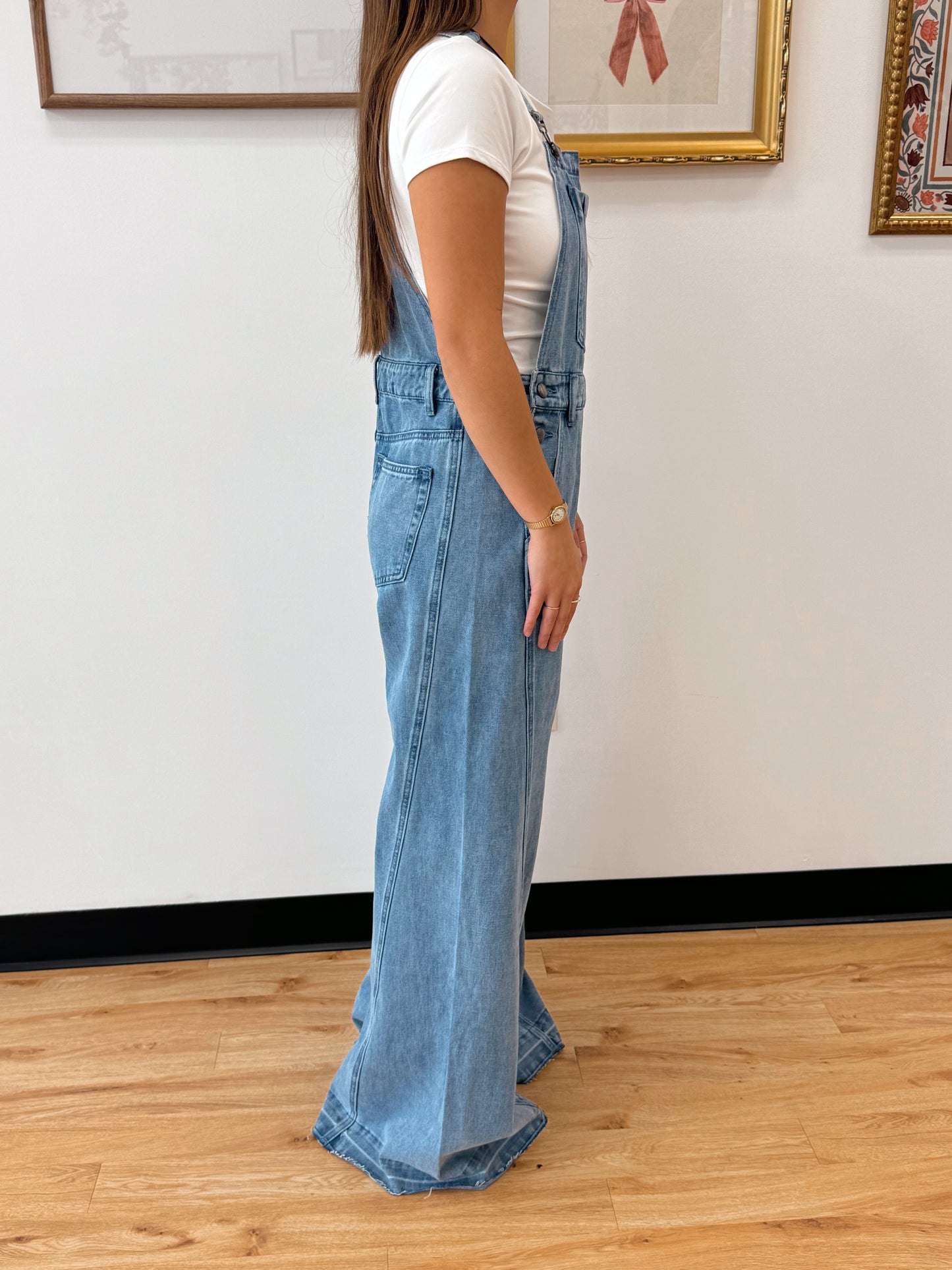 Vintage Wash Wide-Leg Denim Overalls Jumpsuit