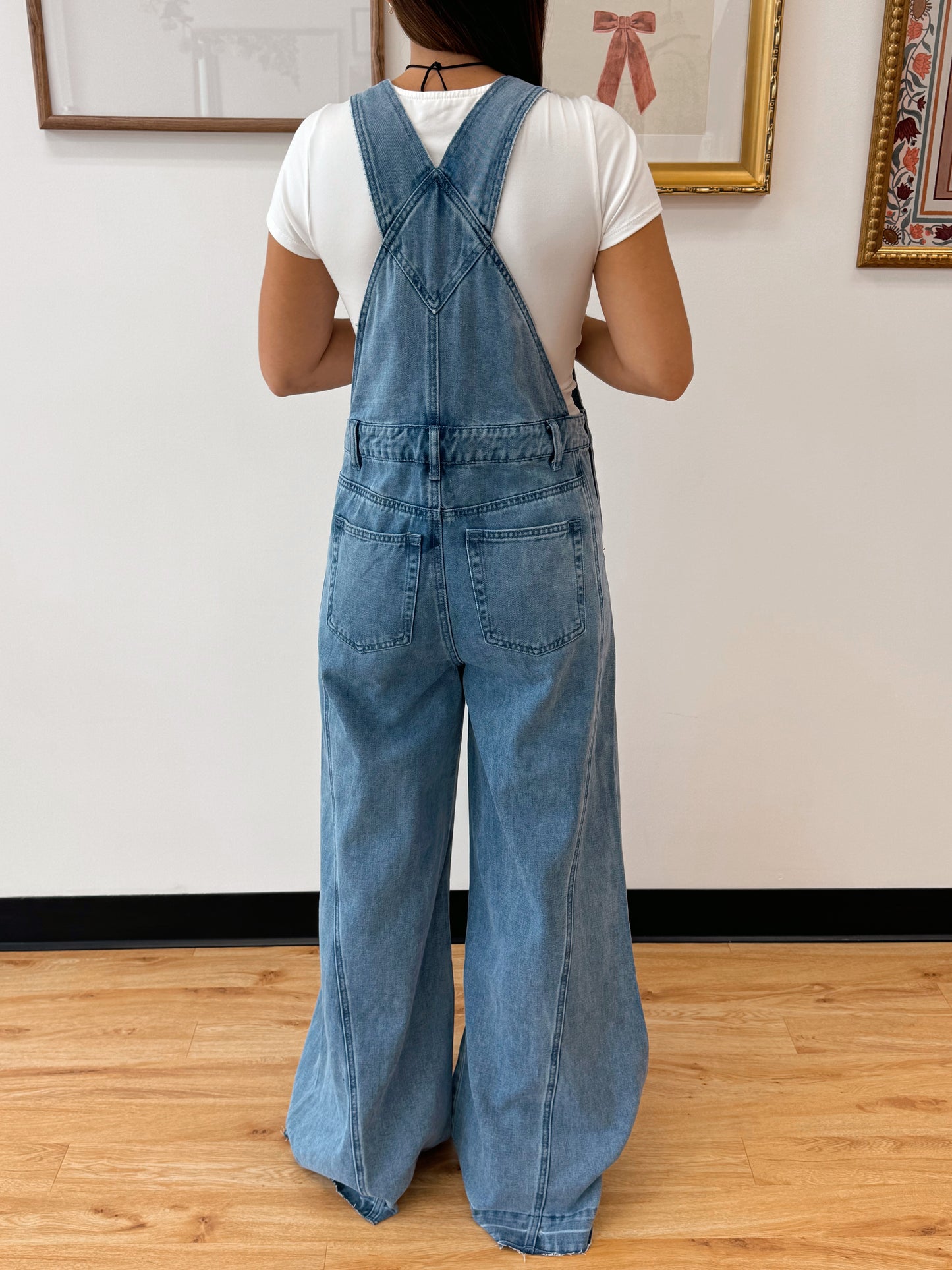 Vintage Wash Wide-Leg Denim Overalls Jumpsuit