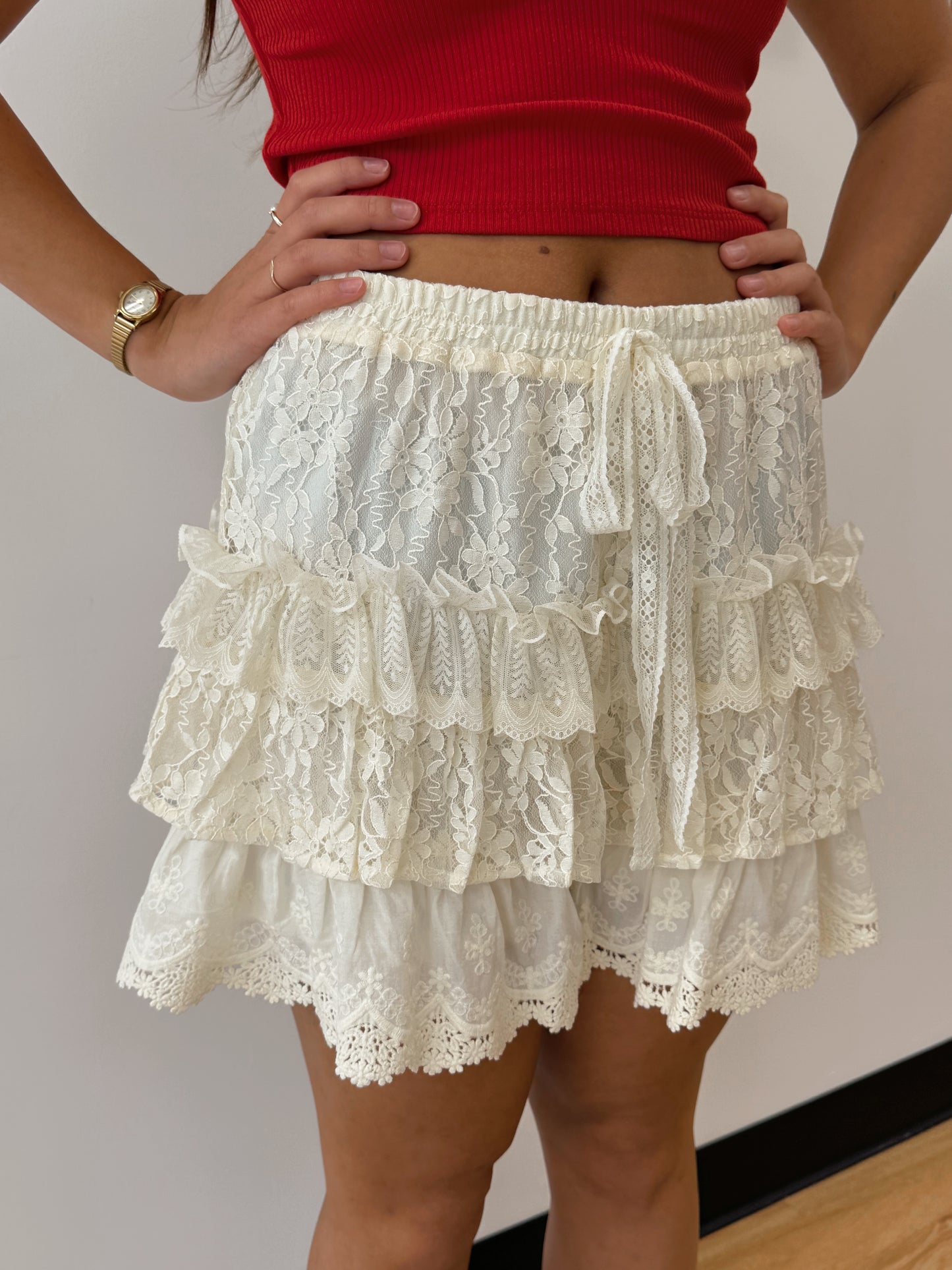 Lace Tiered Ruffle Mini Shorts Shorts
