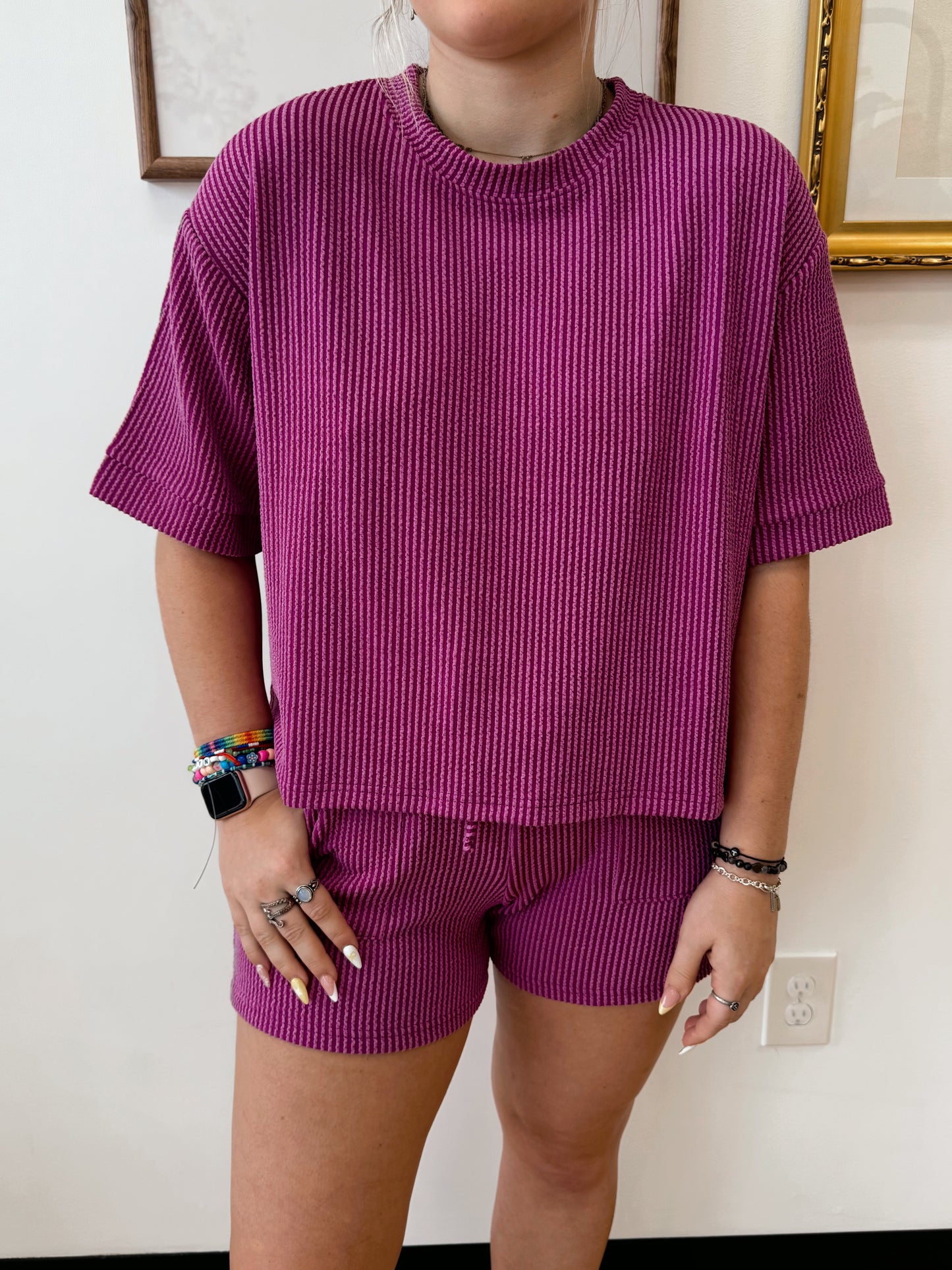 Corded Rib Short Sleeve Tee Shirts & Tops