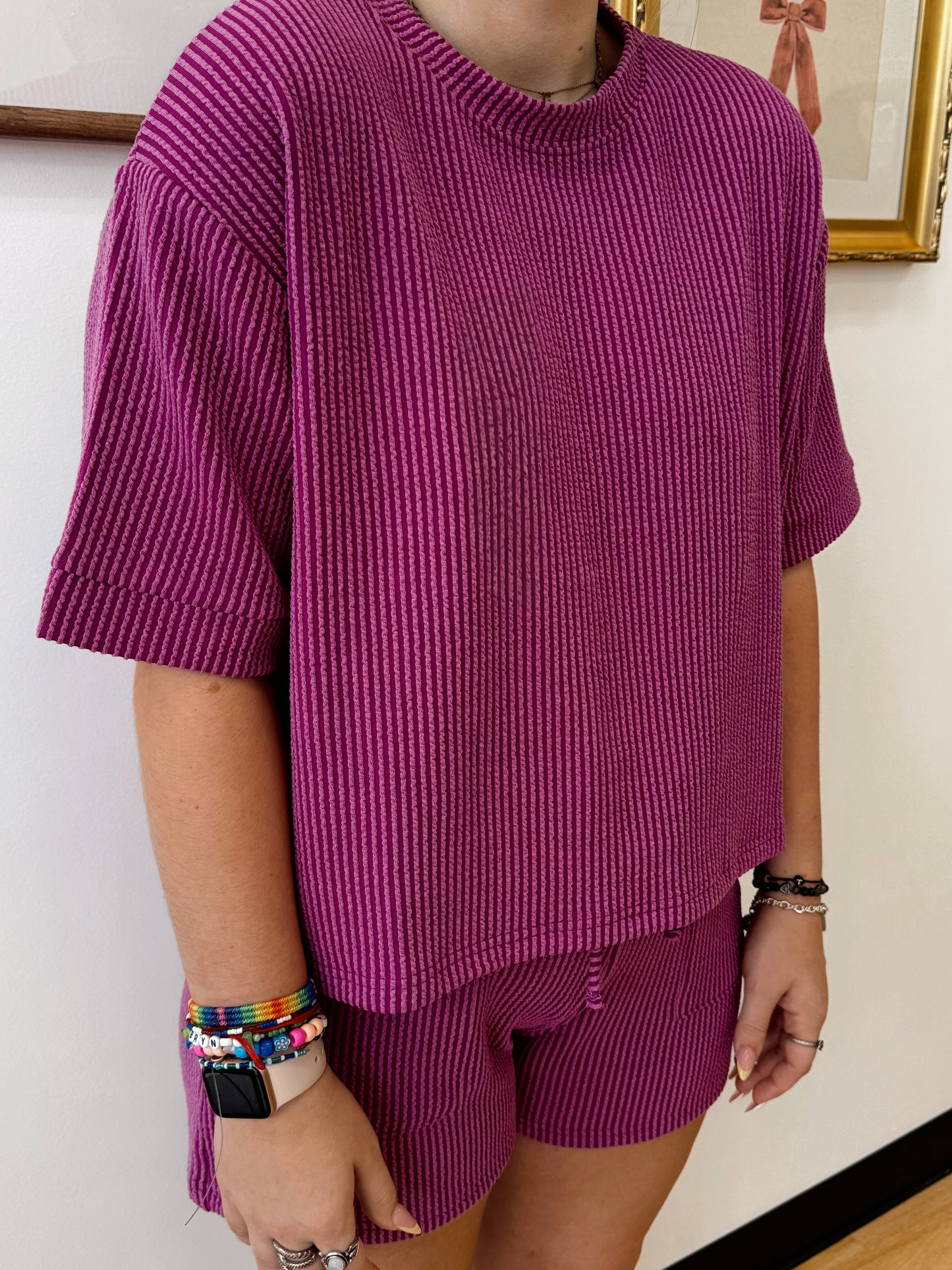Corded Rib Short Sleeve Tee Shirts & Tops