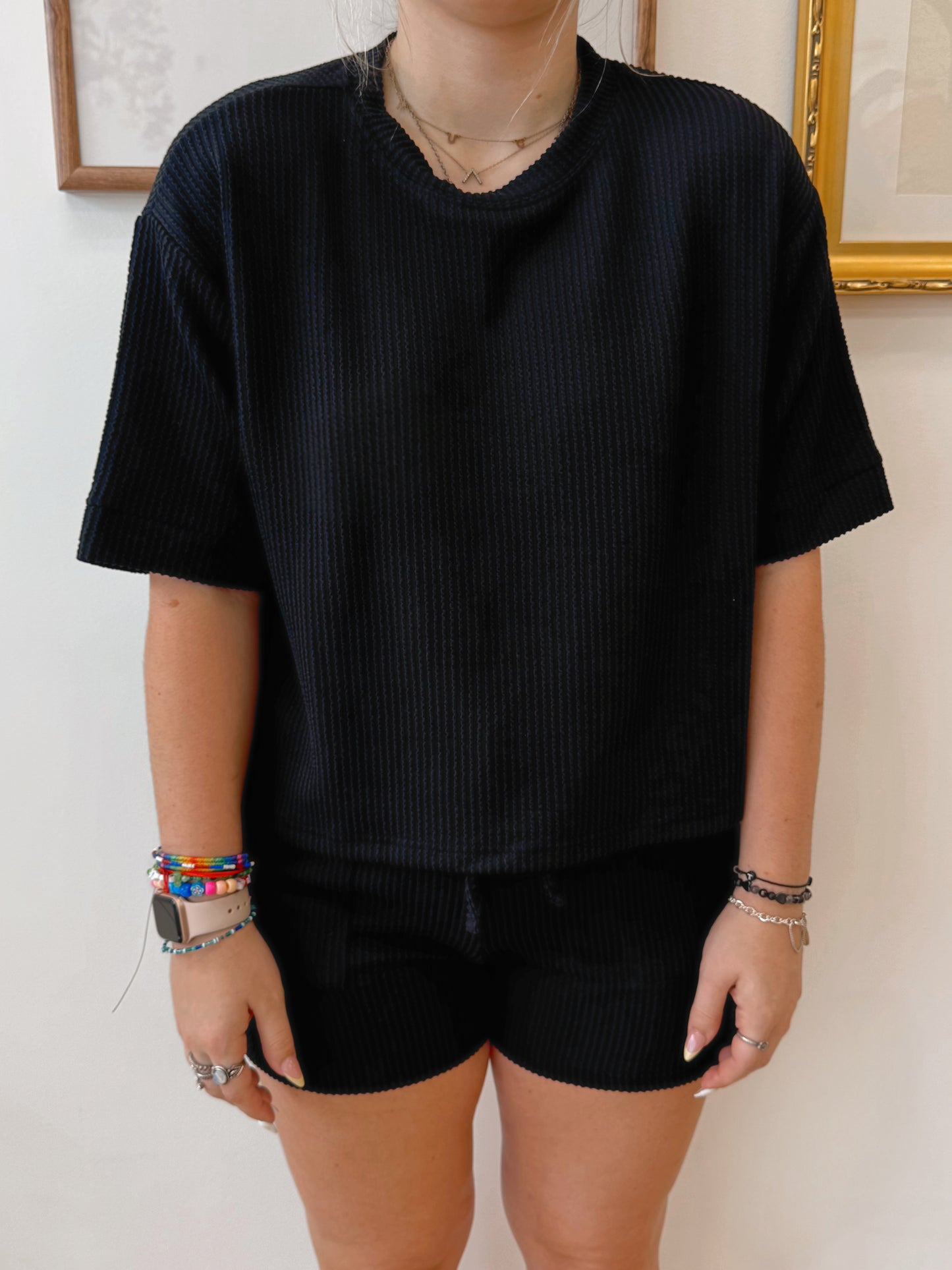 Corded Rib Short Sleeve Tee Shirts & Tops