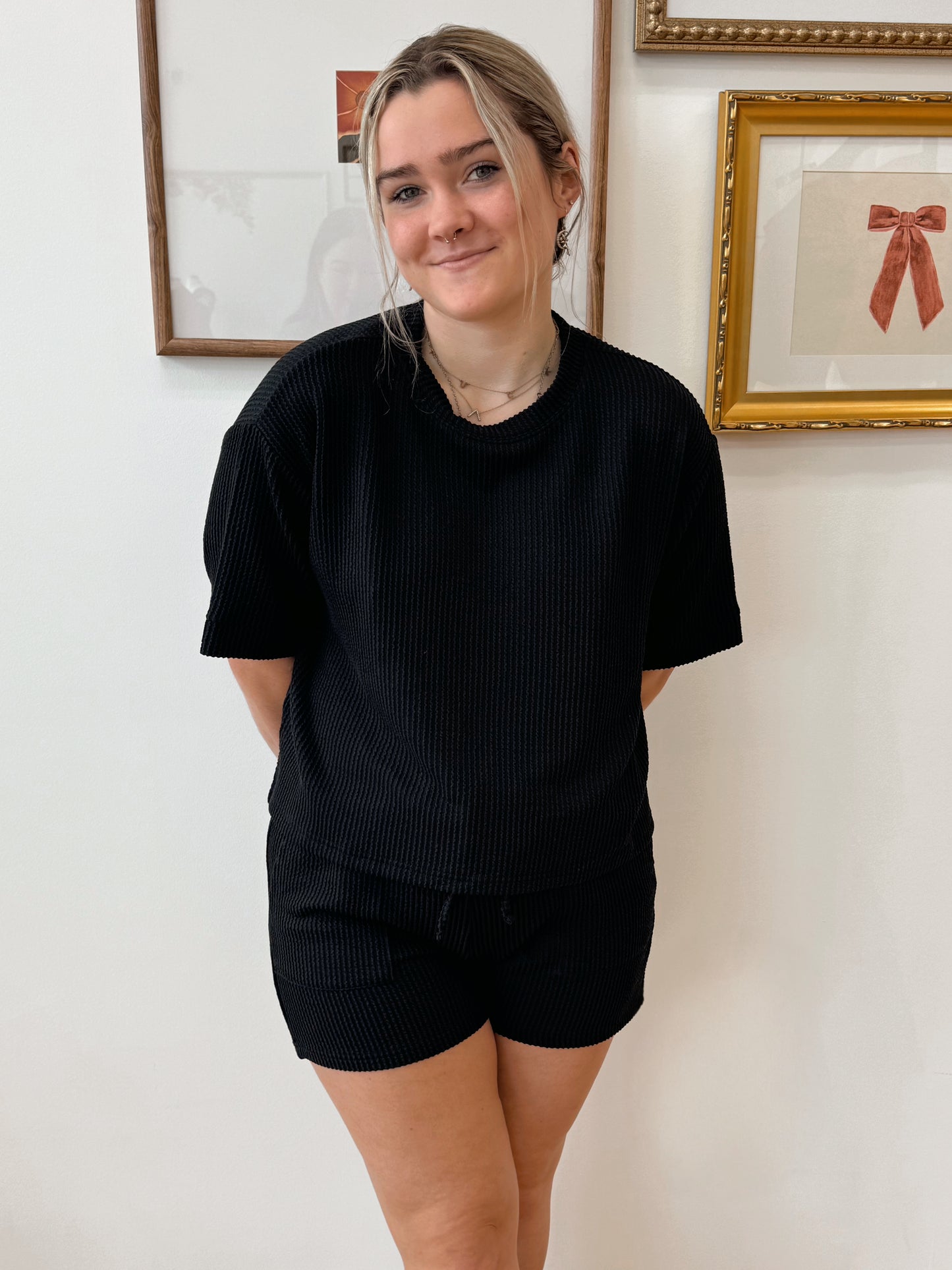 Corded Rib Short Sleeve Tee Shirts & Tops