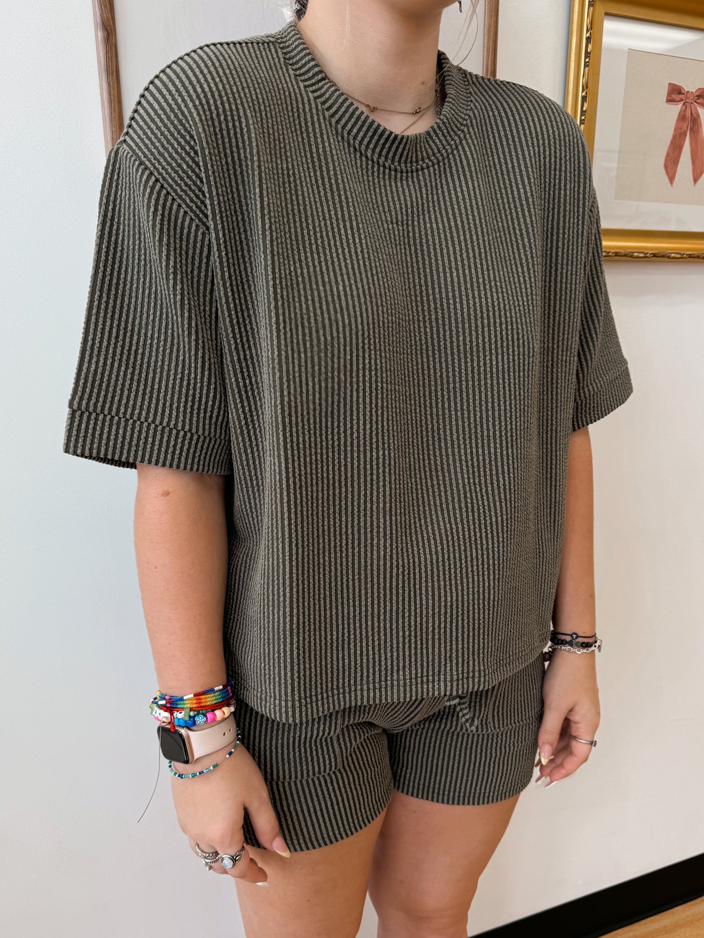 Corded Rib Short Sleeve Tee Shirts & Tops