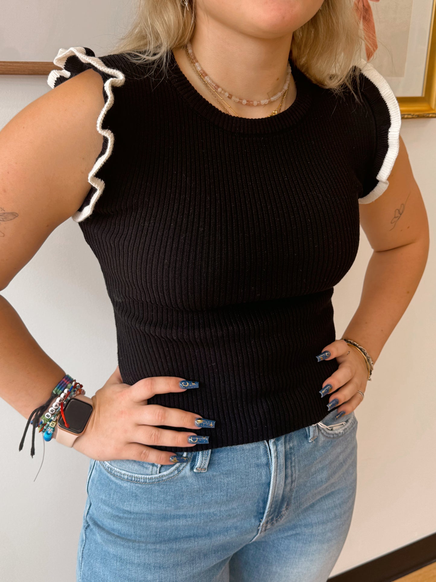 Ruffle Edge Knit Sweater Tank