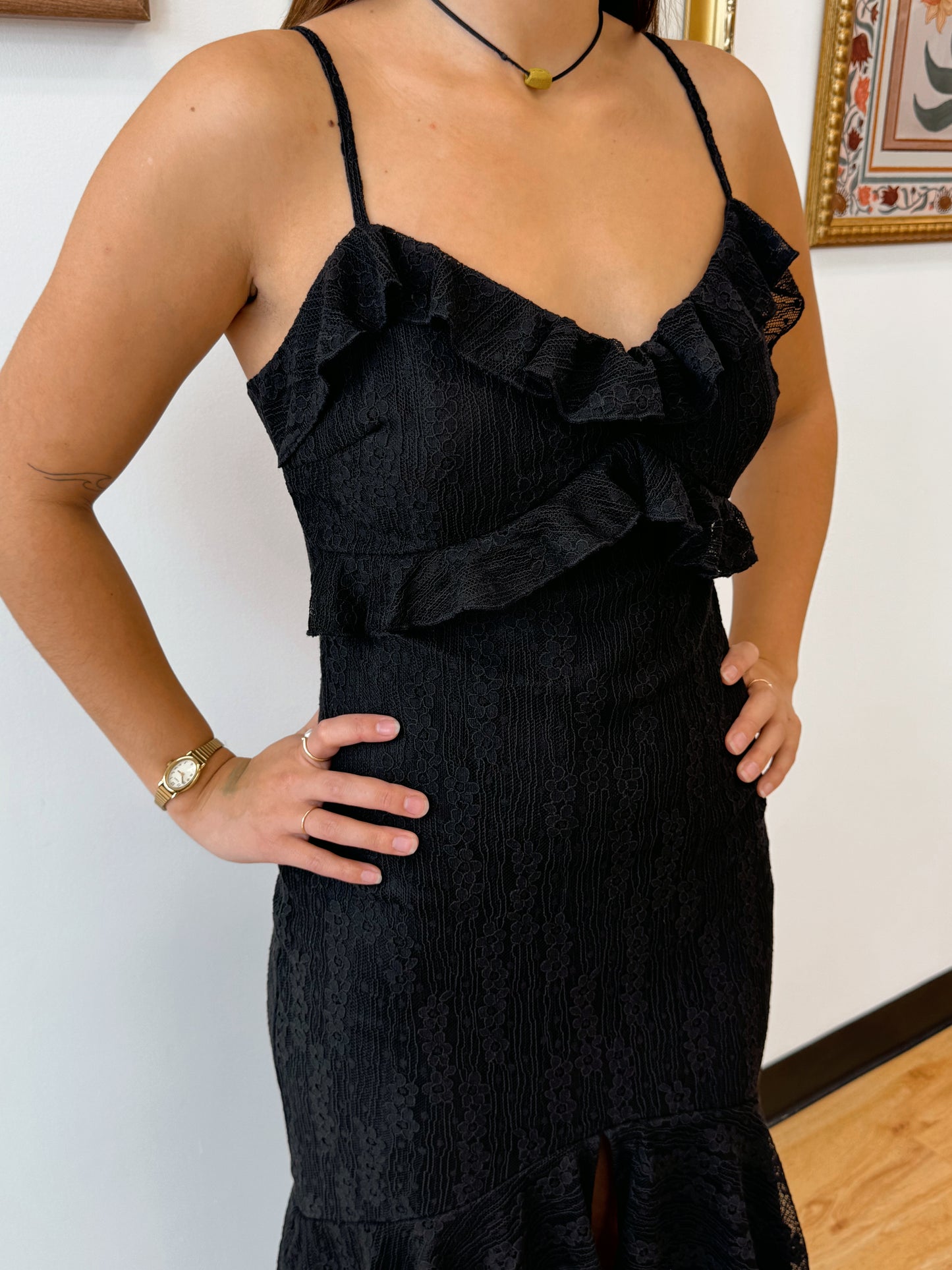 Tiered Black Lace Dress