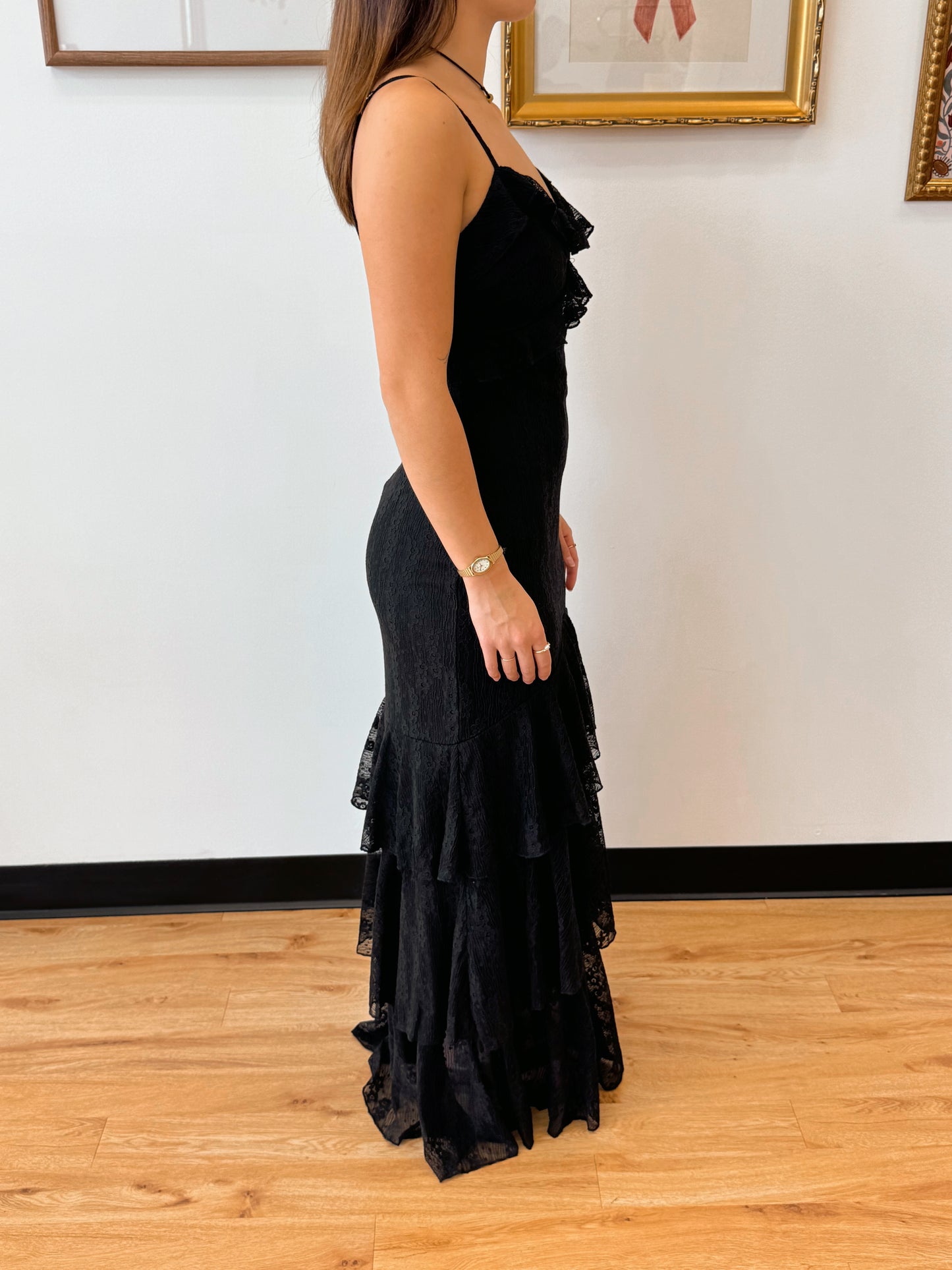 Tiered Black Lace Dress