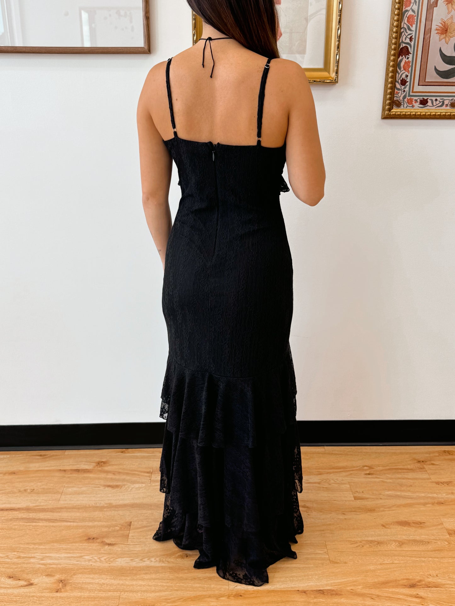 Tiered Black Lace Dress