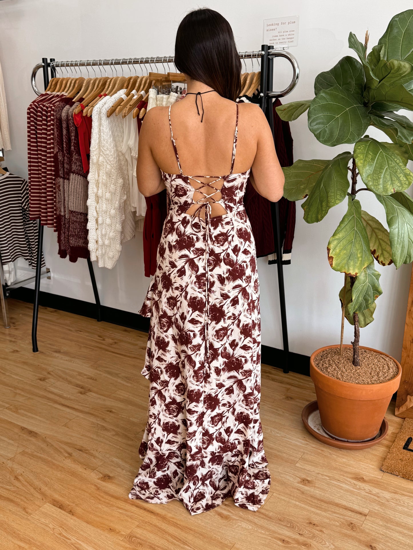 Lace Up Floral Maxi Dress