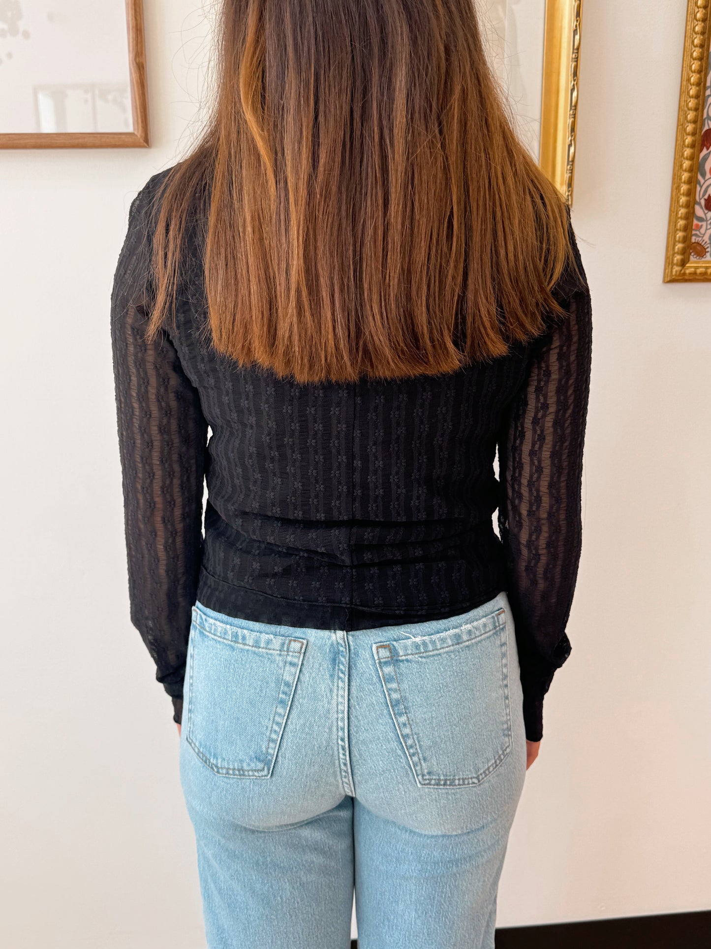 Textured Lace Long-Sleeve Layering Top Shirts & Tops