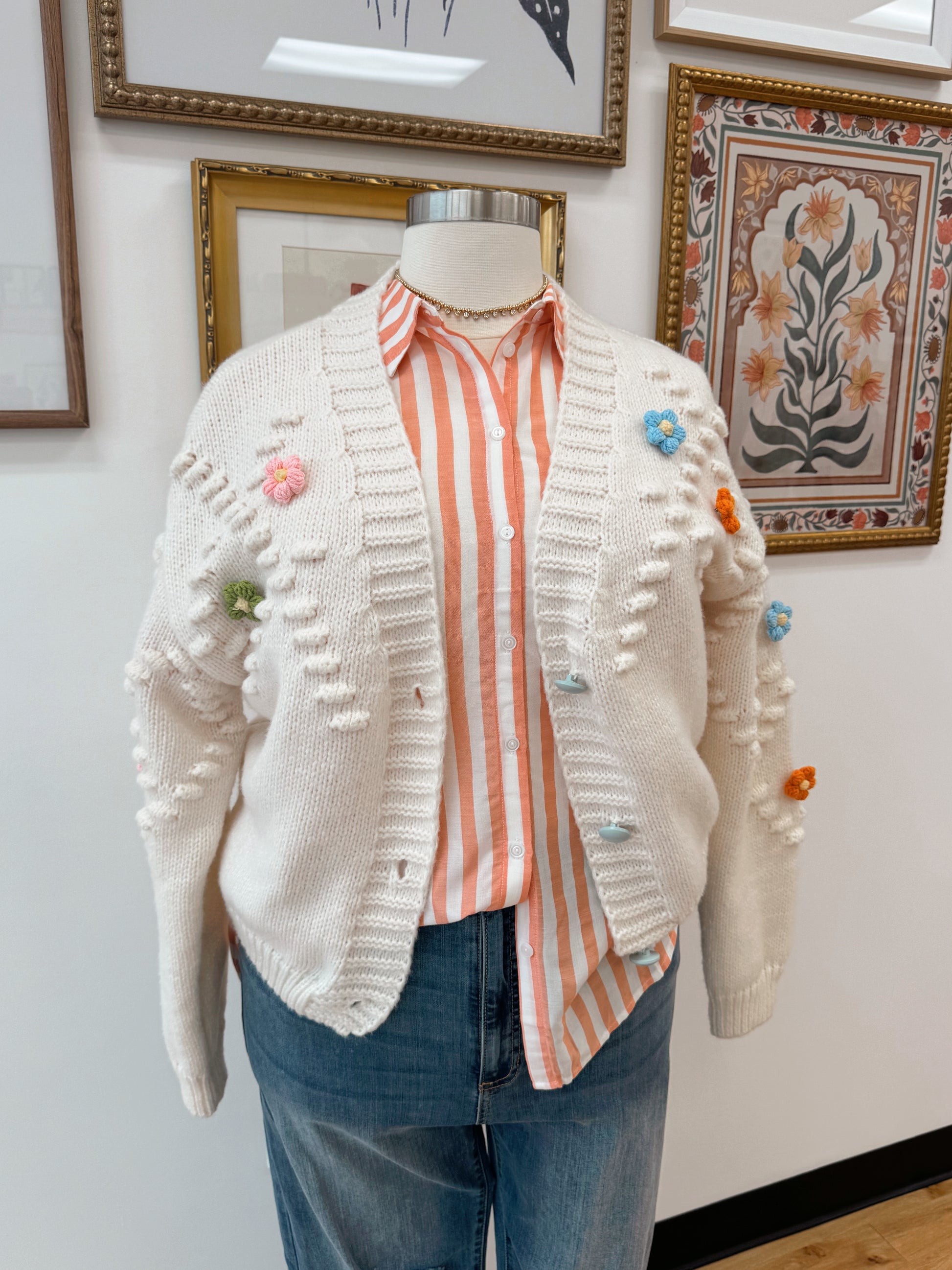 Plus Cream Flower Cardigan