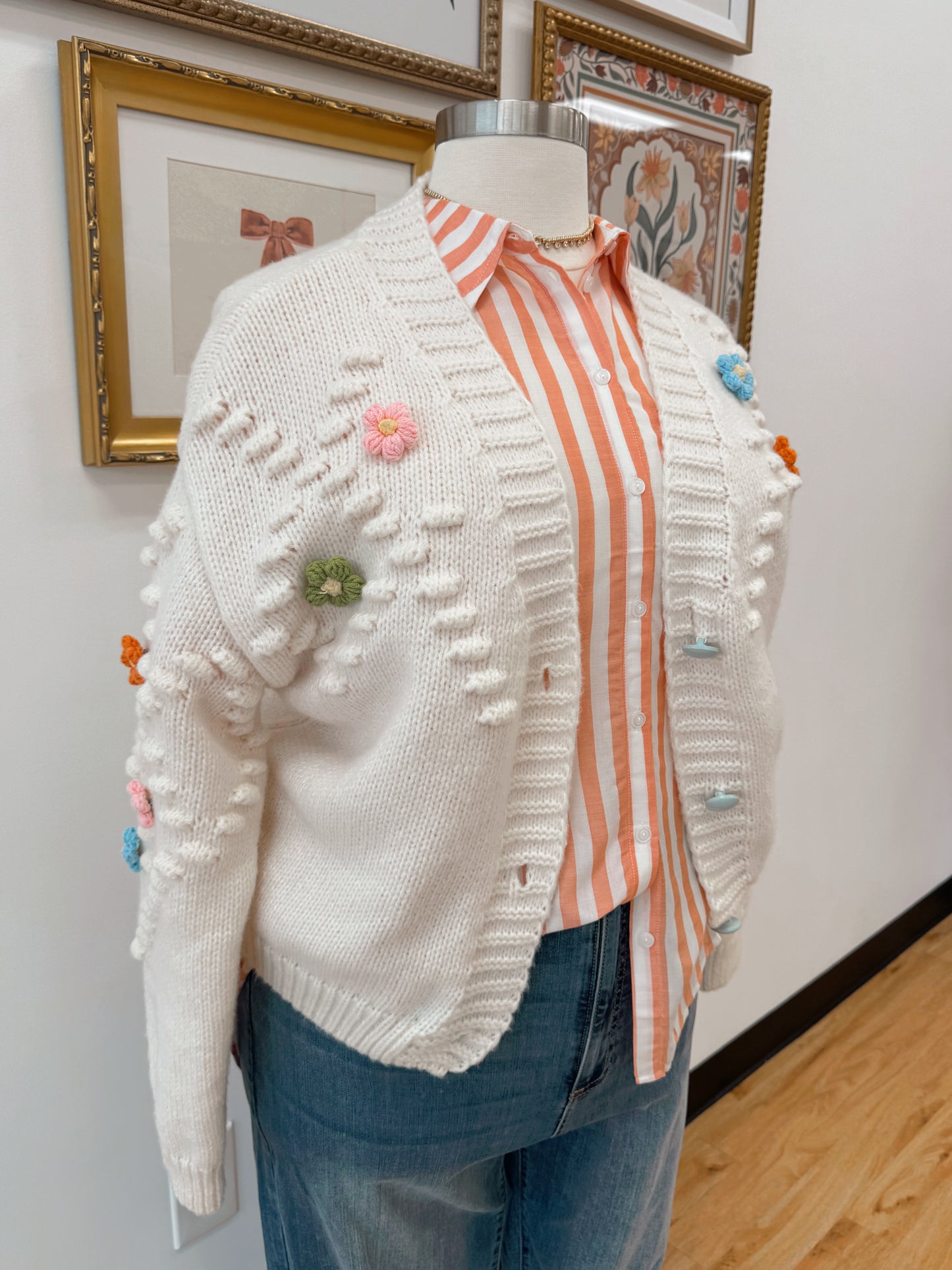 Plus Cream Flower Cardigan