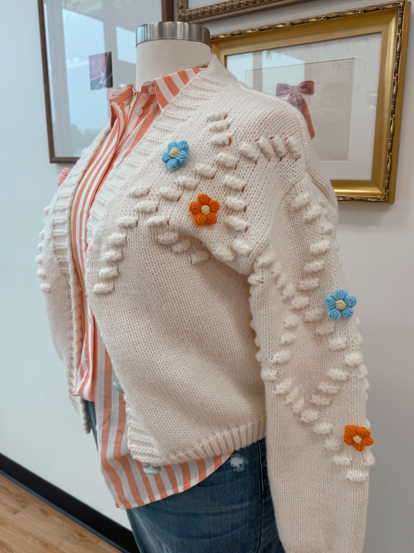 Plus Cream Flower Cardigan
